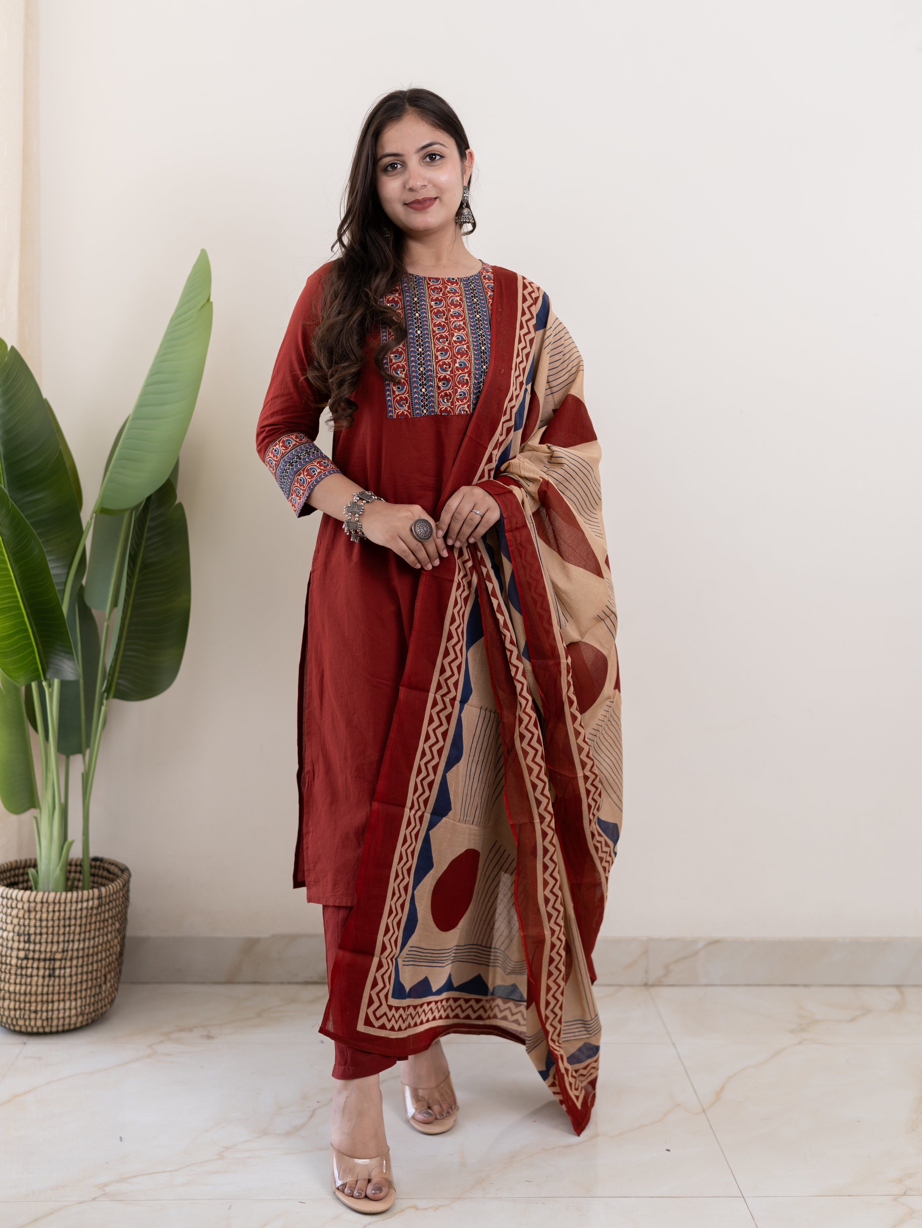 prita Cotton Embroidered Straight Dupatta Set