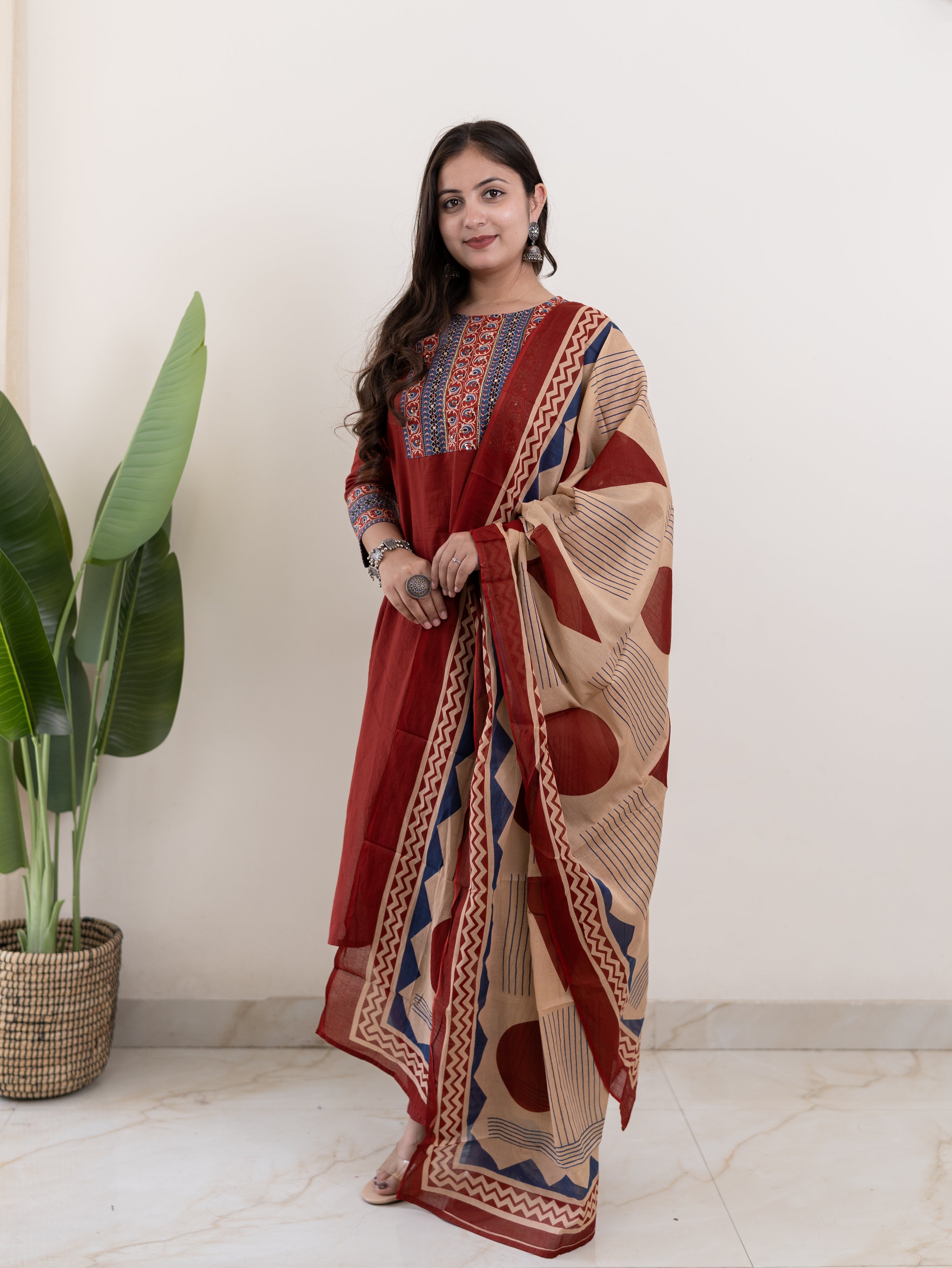 prita Cotton Embroidered Straight Dupatta Set