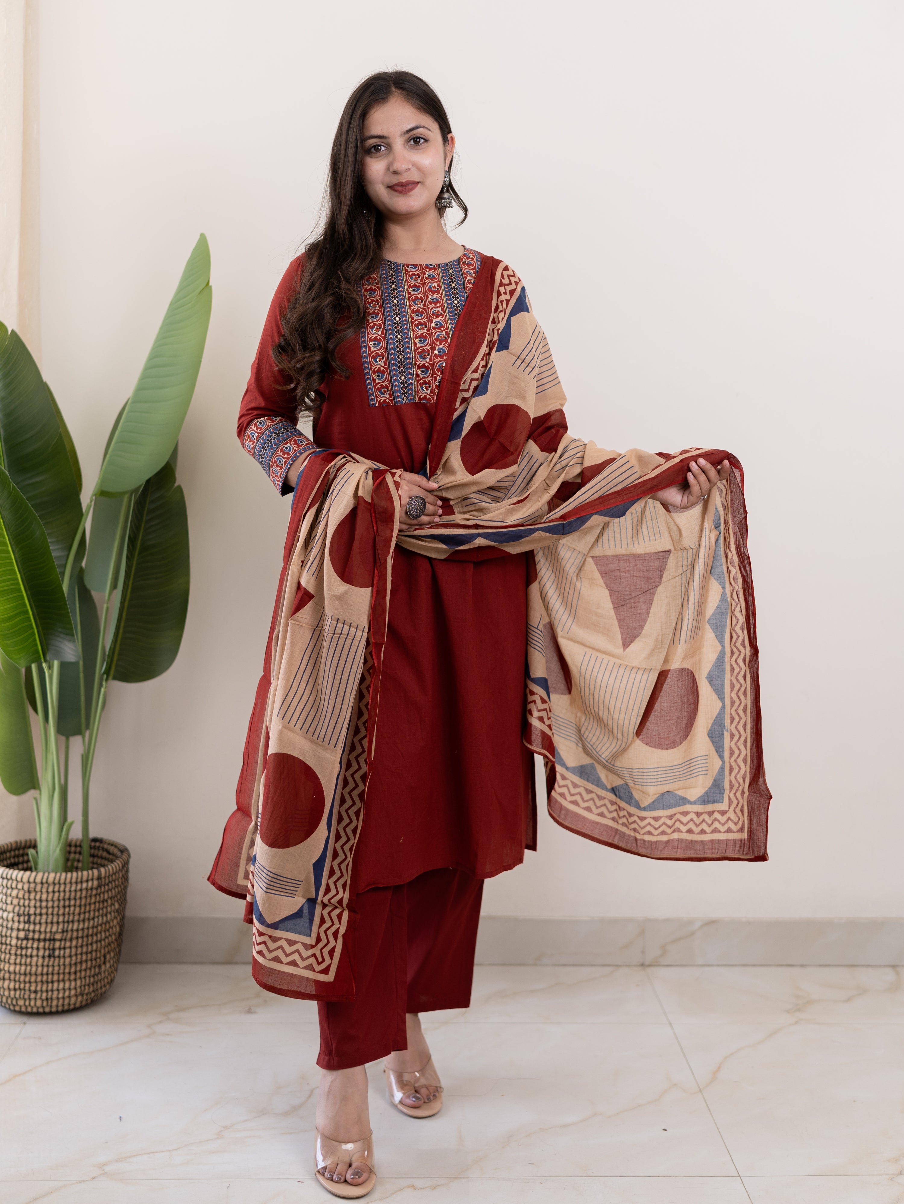 prita Cotton Embroidered Straight Dupatta Set
