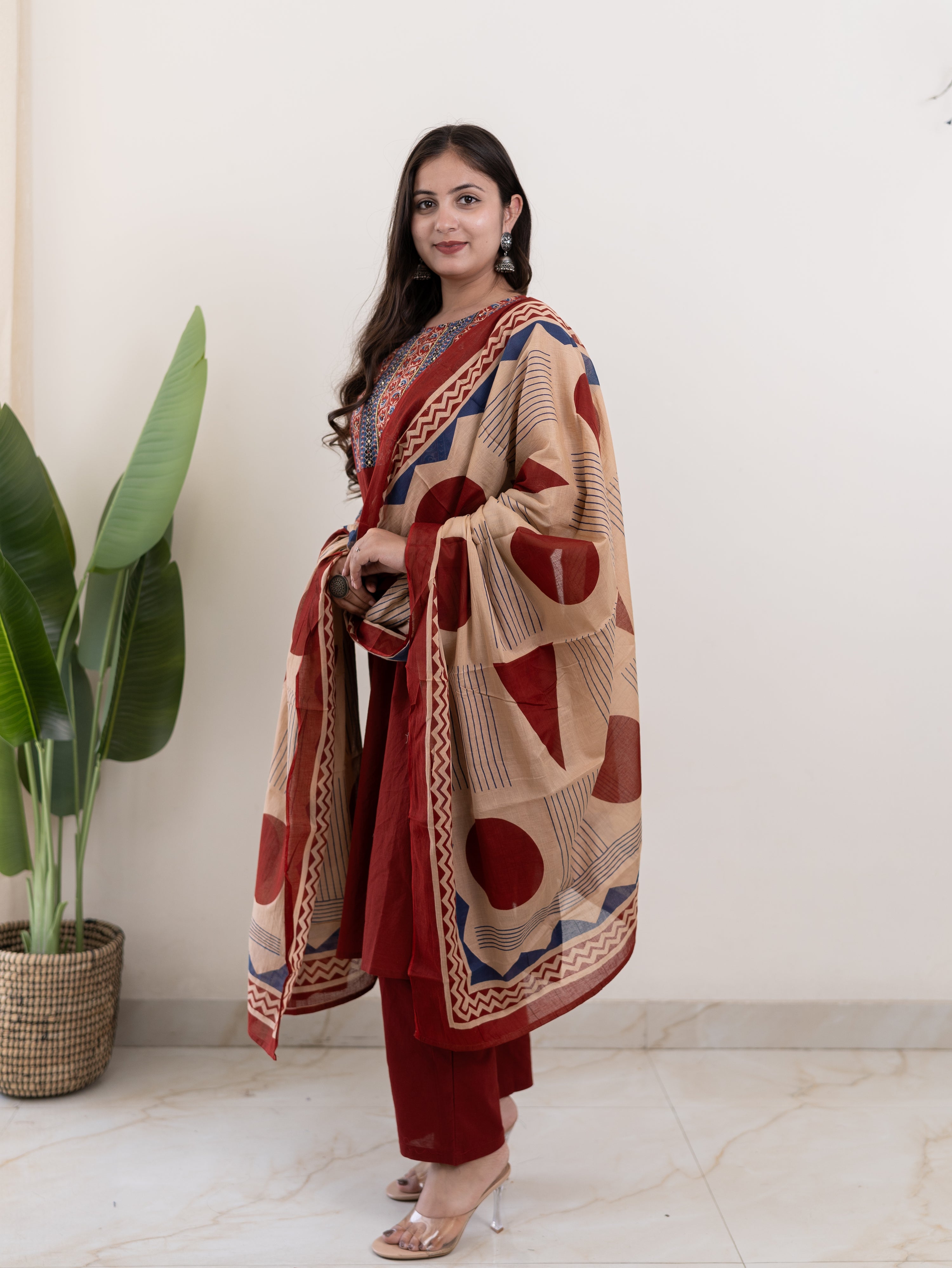 prita Cotton Embroidered Straight Dupatta Set