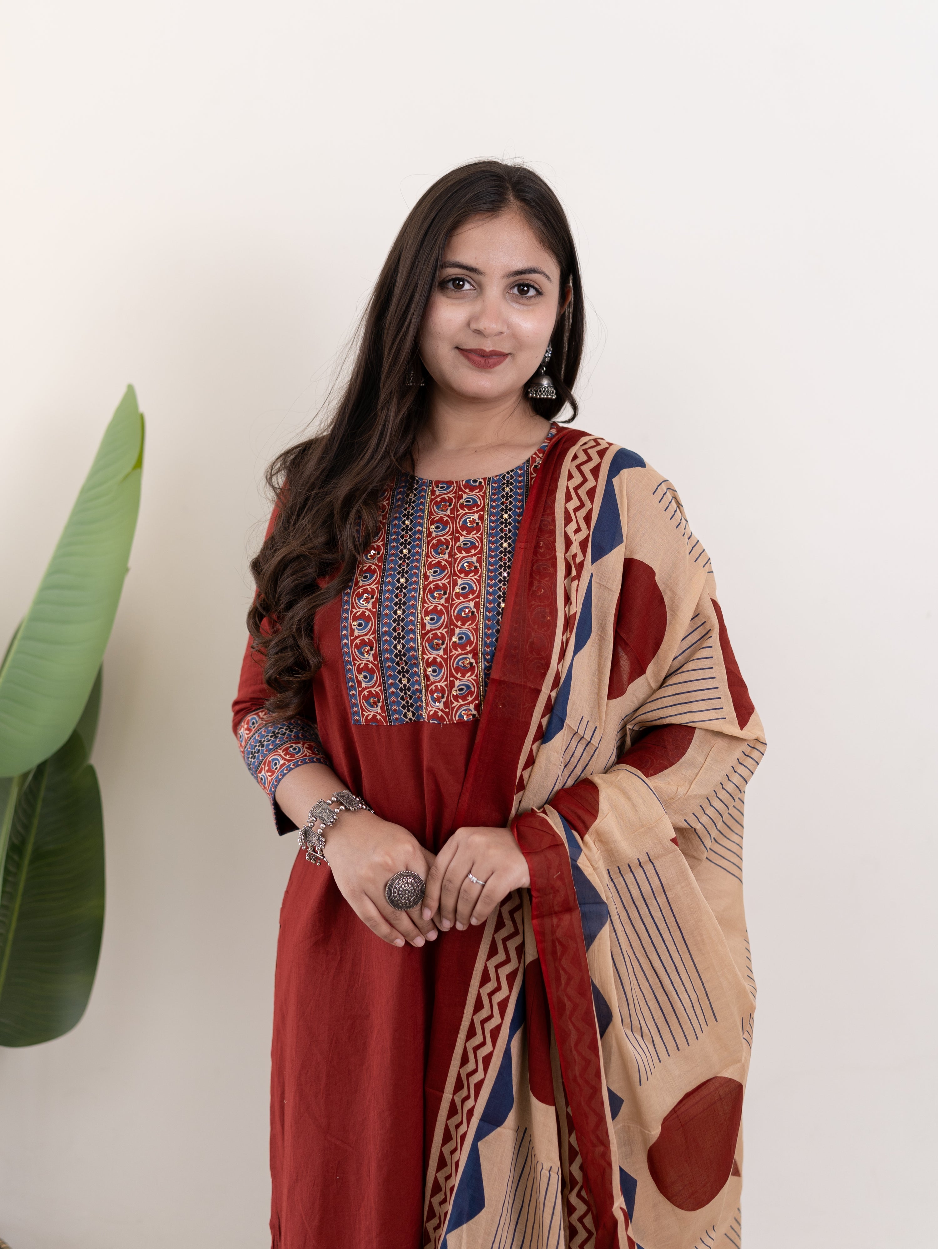 prita Cotton Embroidered Straight Dupatta Set