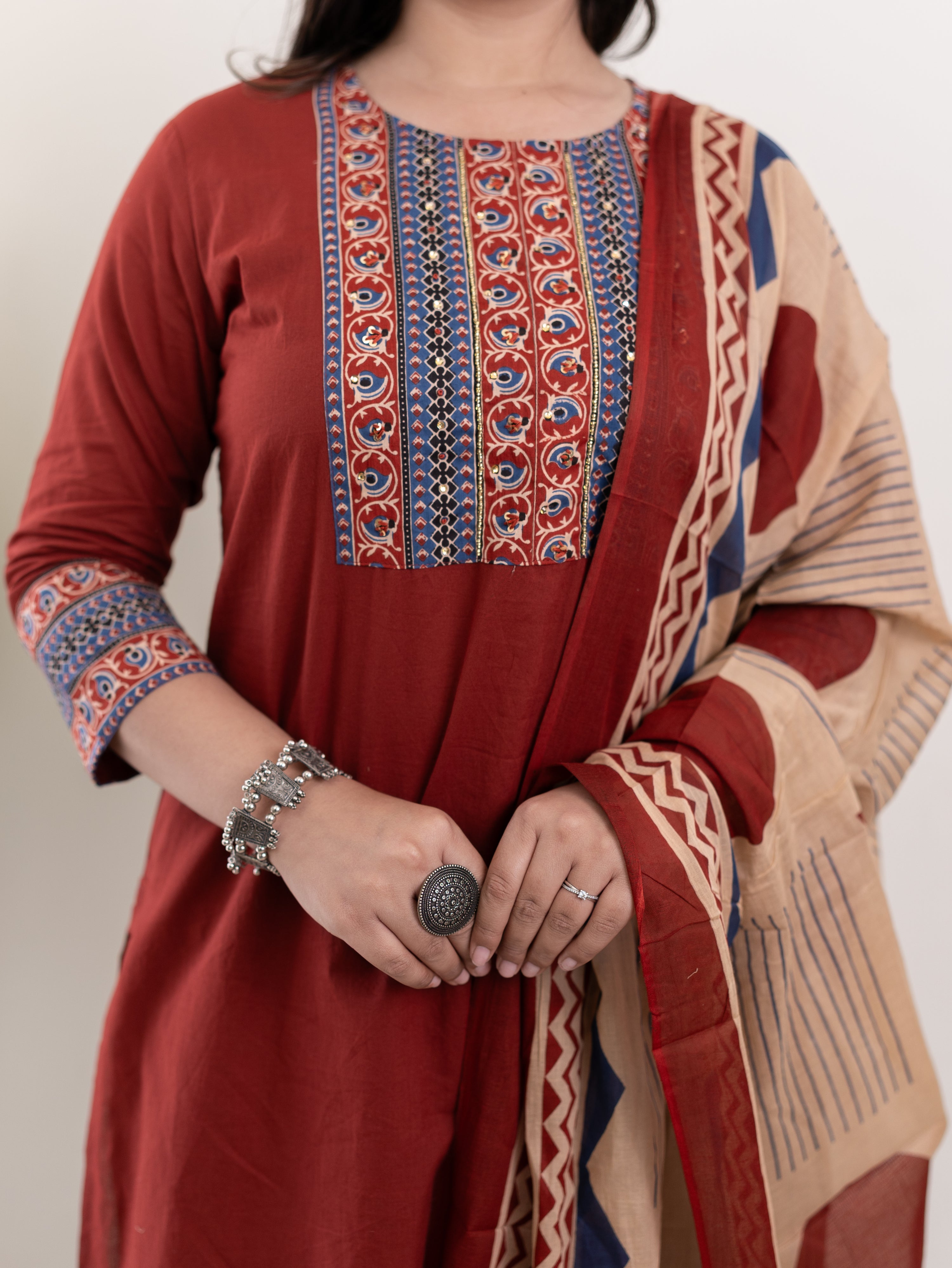 prita Cotton Embroidered Straight Dupatta Set