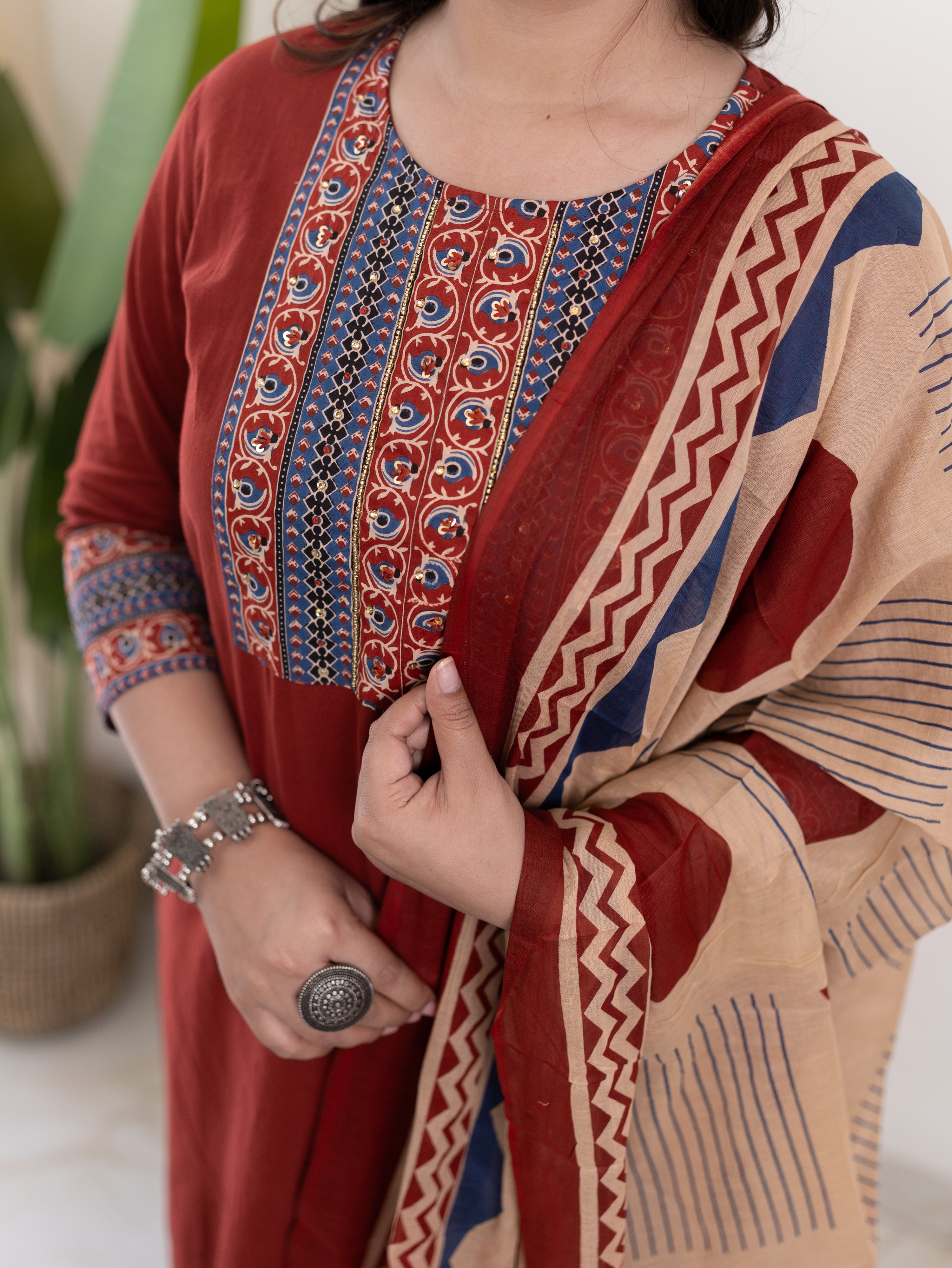 prita Cotton Embroidered Straight Dupatta Set