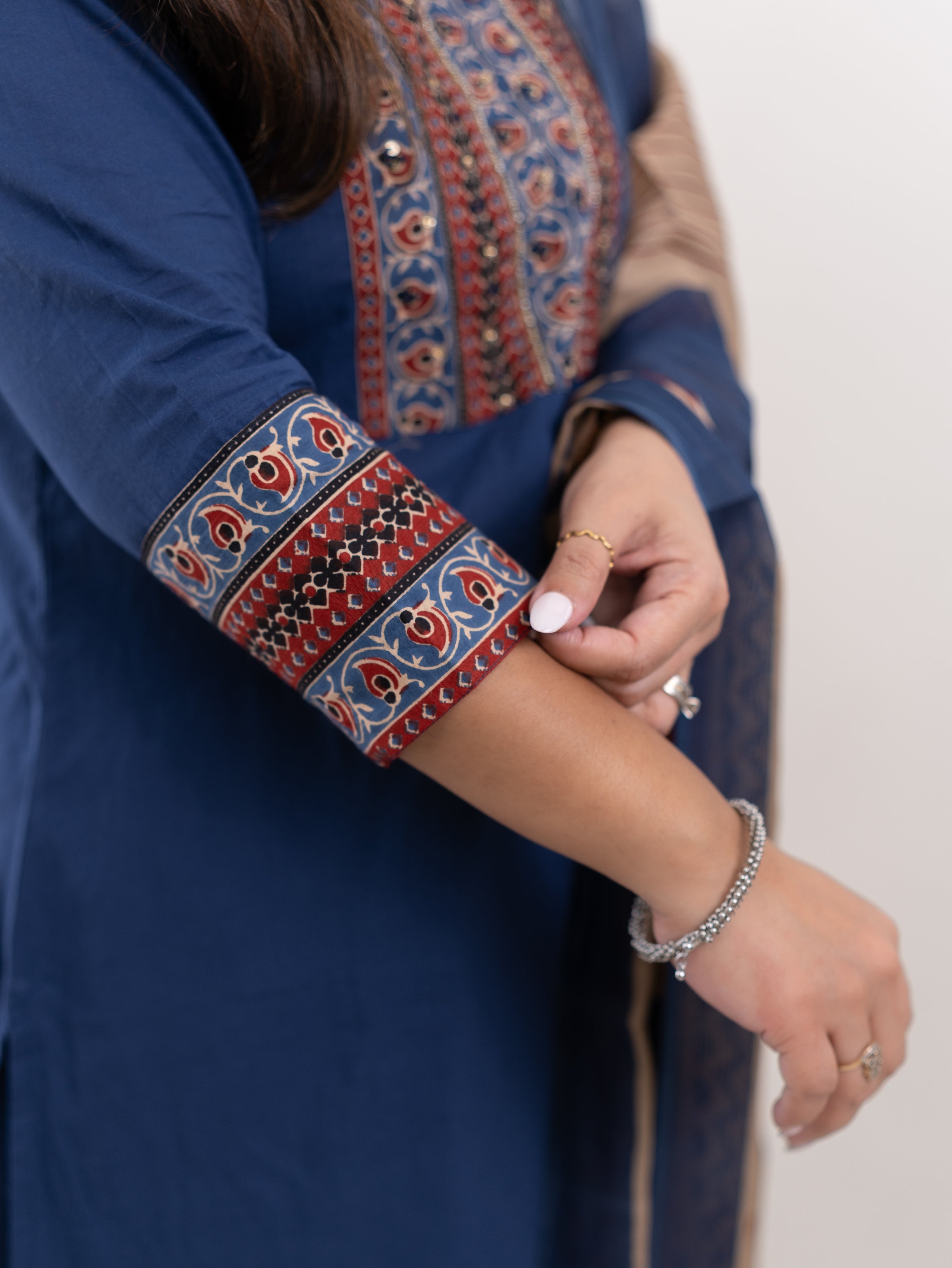 Prita Blue Cotton Embroidered Straight Dupatta Set