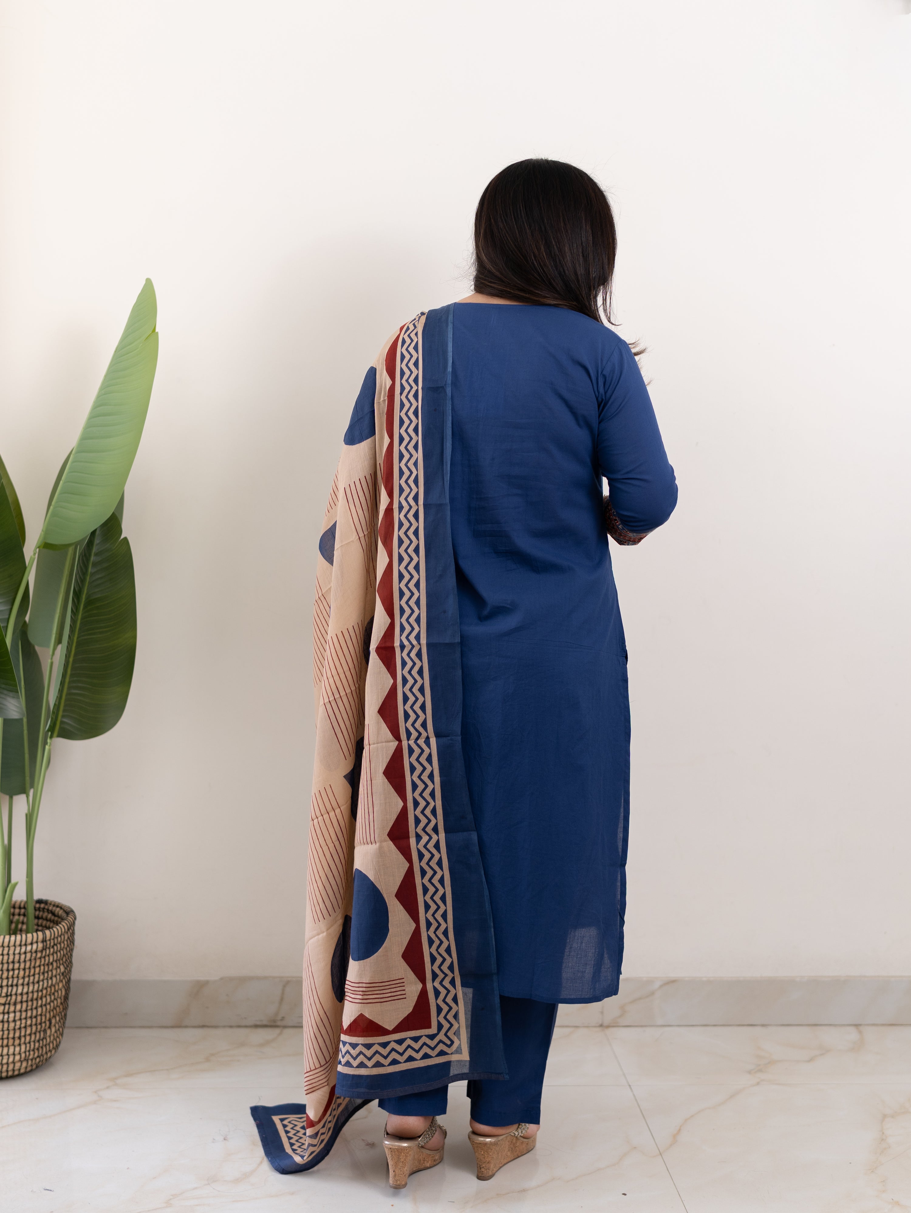 Prita Blue Cotton Embroidered Straight Dupatta Set