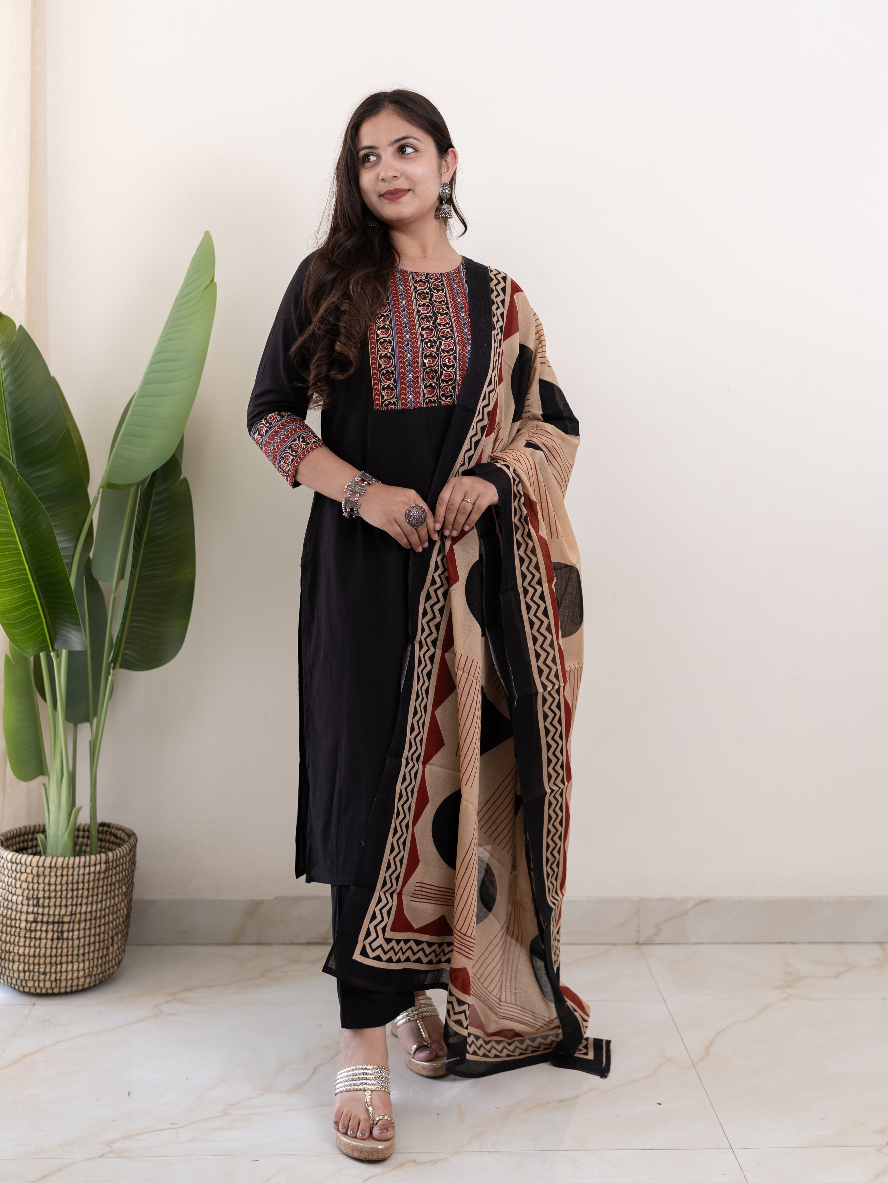 Prita Cotton Embroidered Straight Dupatta Set