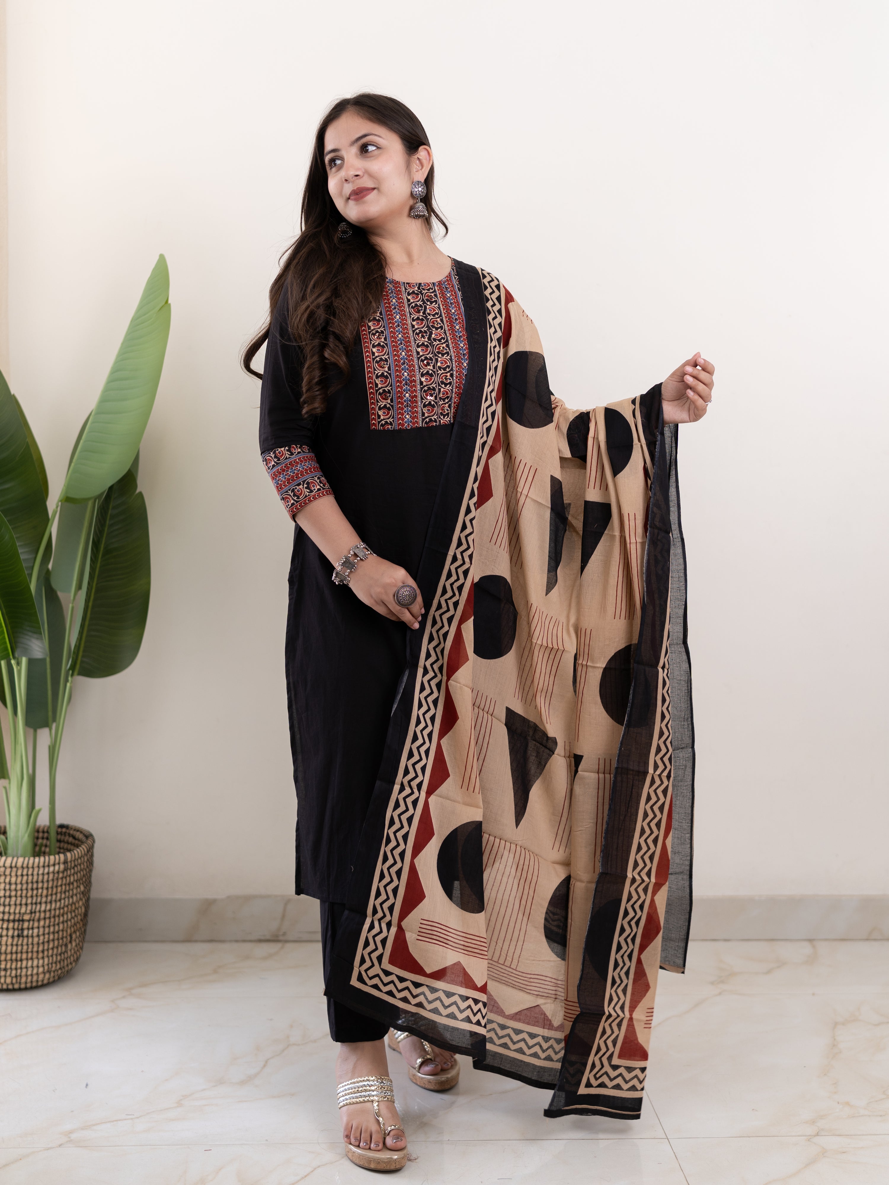 Prita Cotton Embroidered Straight Dupatta Set