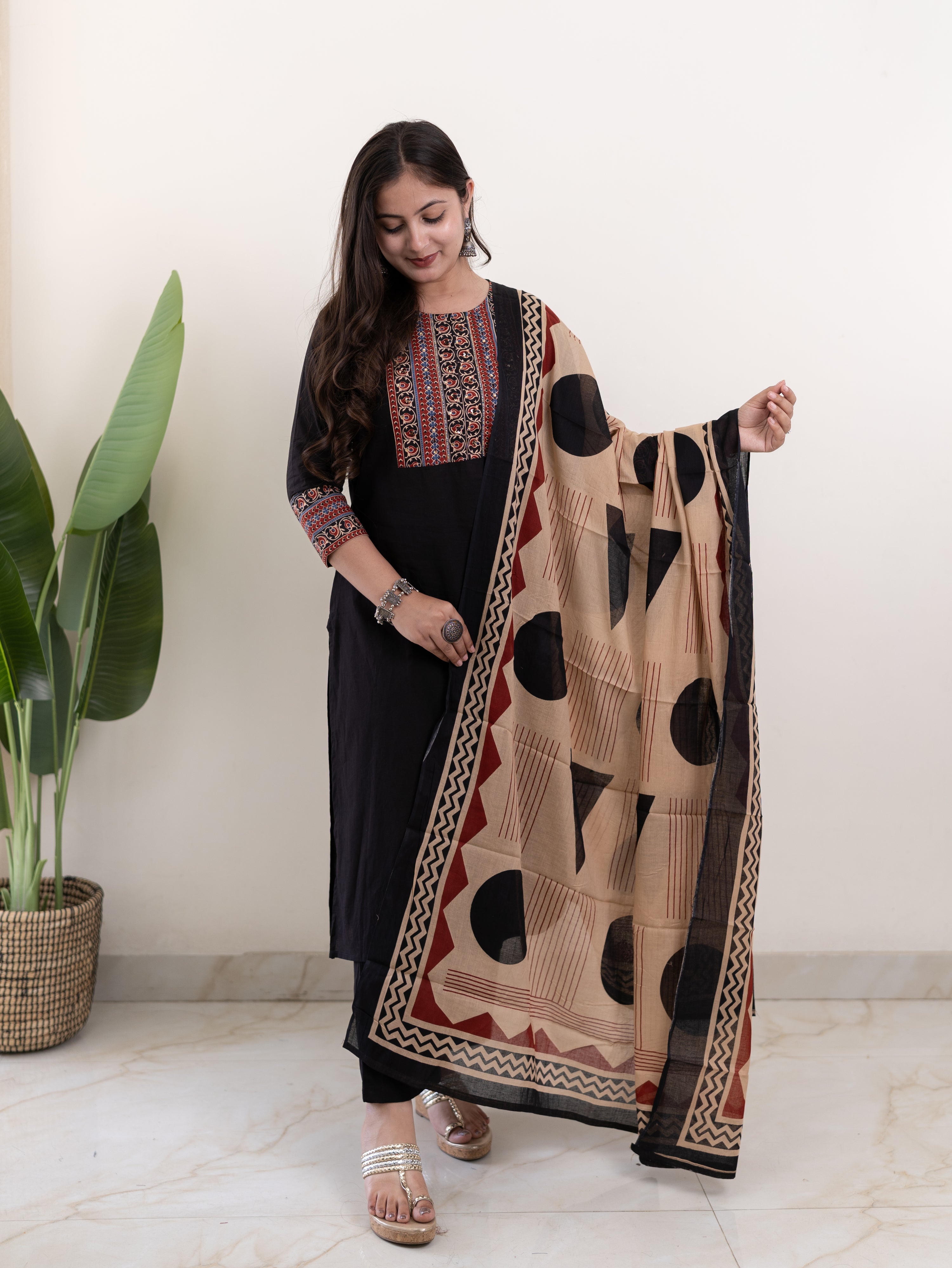 Prita Cotton Embroidered Straight Dupatta Set