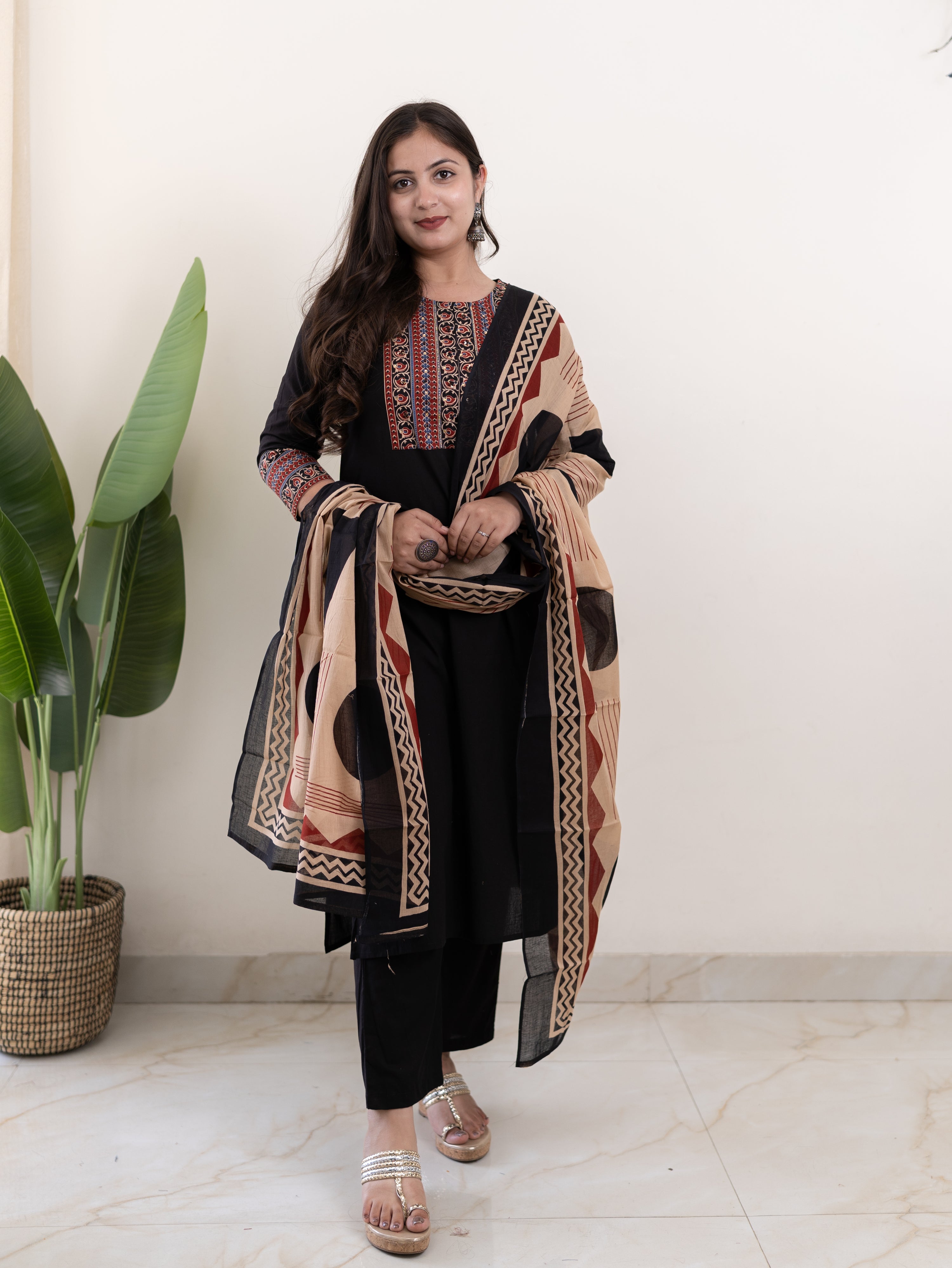 Prita Cotton Embroidered Straight Dupatta Set