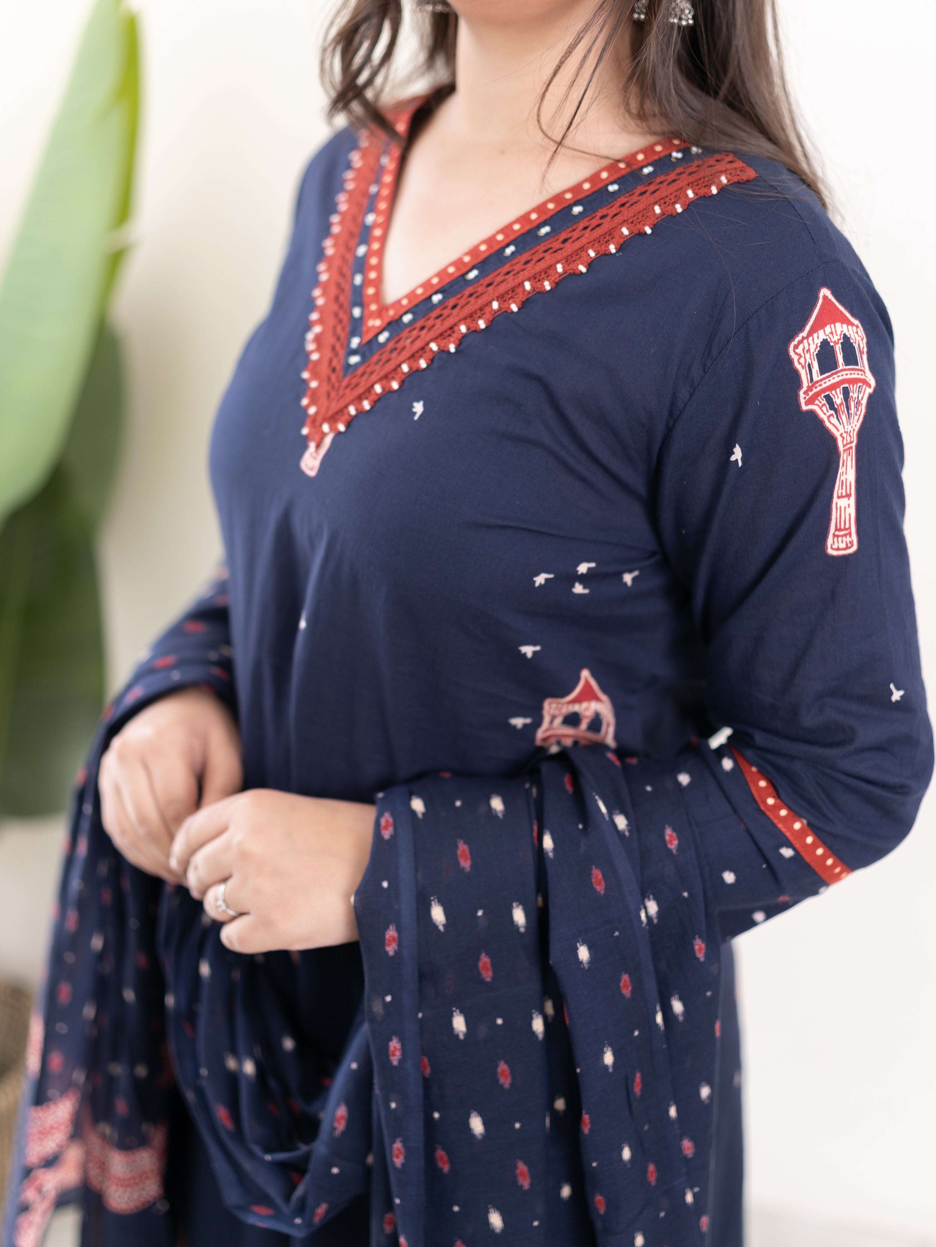 Blue Jaipuri Cotton Embroidered Dupatta Set