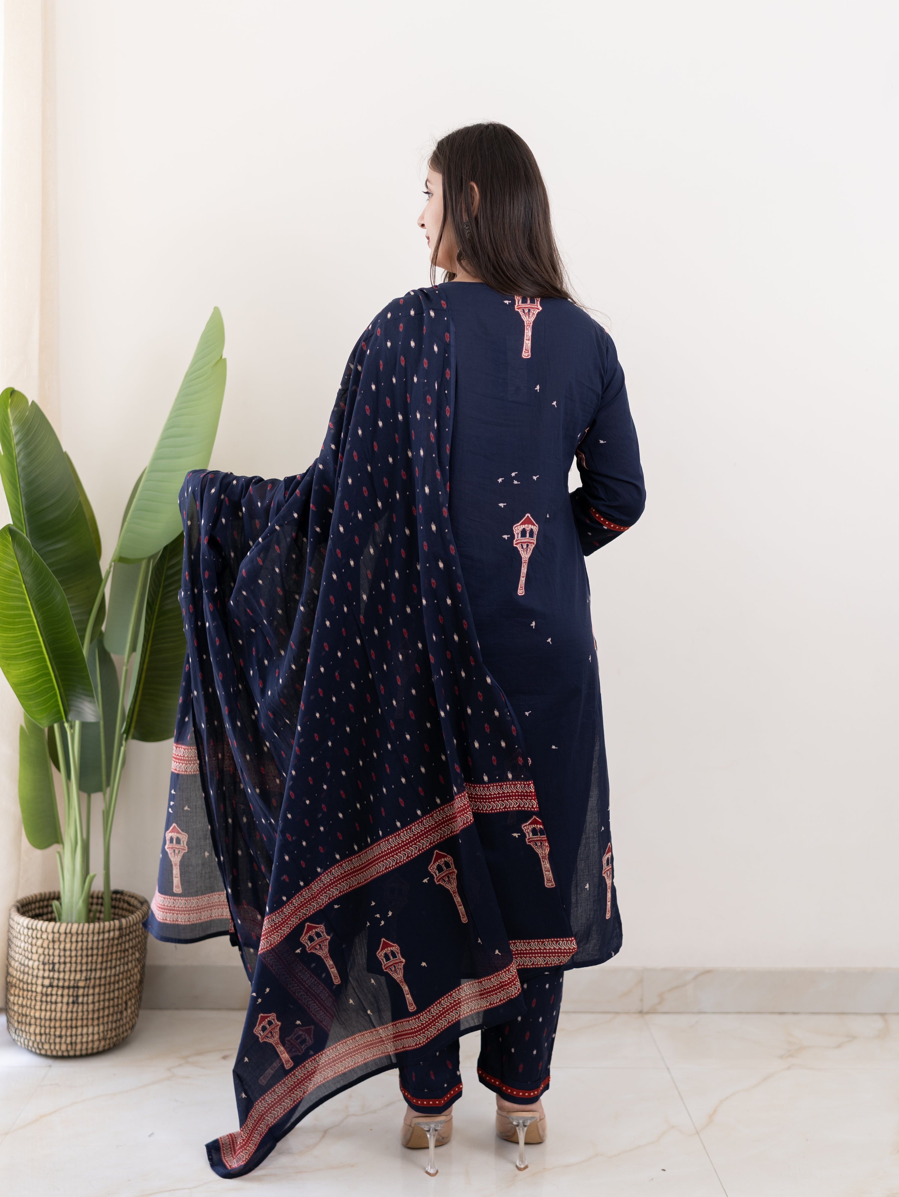Blue Jaipuri Cotton Embroidered Dupatta Set