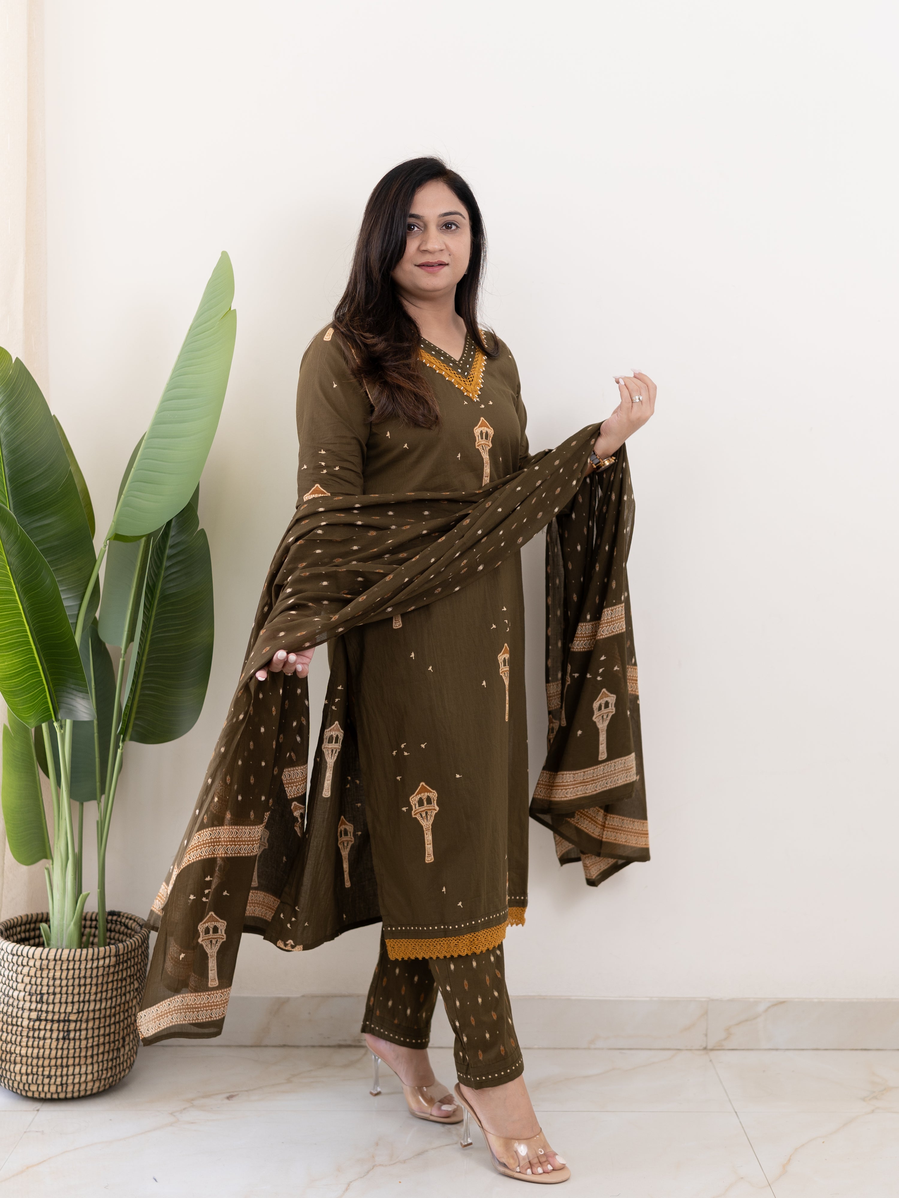 Green Jaipuri Cotton Embroidered Dupatta Set