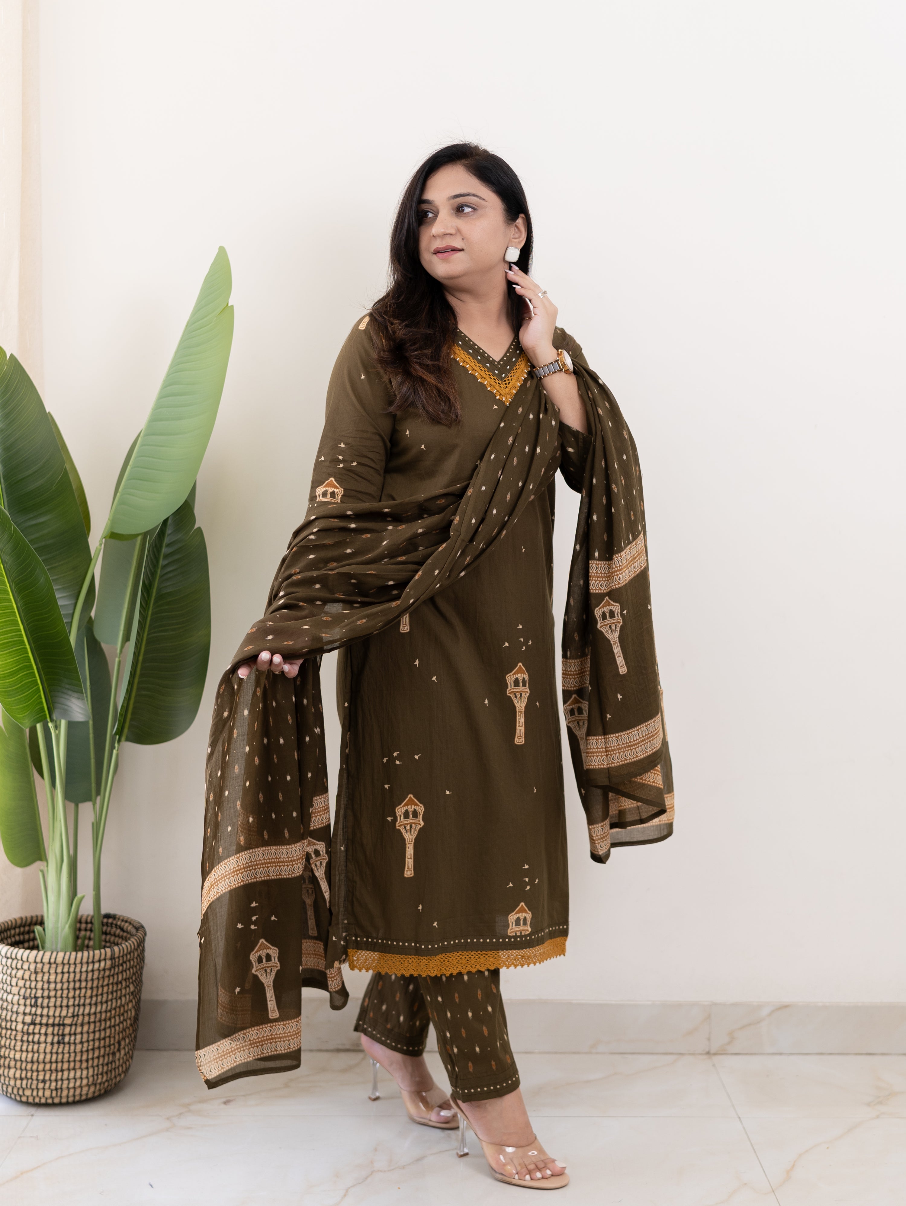 Green Jaipuri Cotton Embroidered Dupatta Set