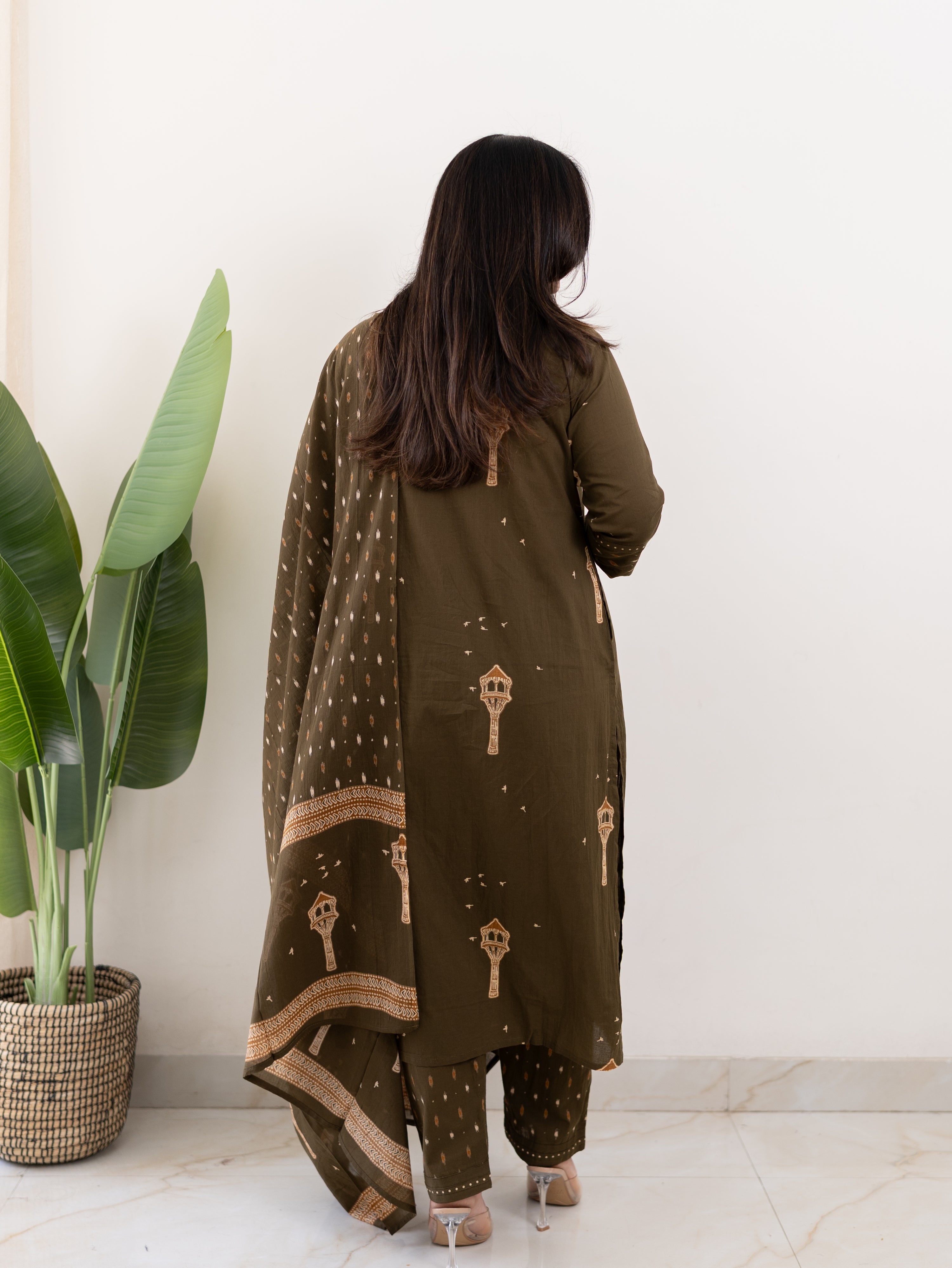 Green Jaipuri Cotton Embroidered Dupatta Set