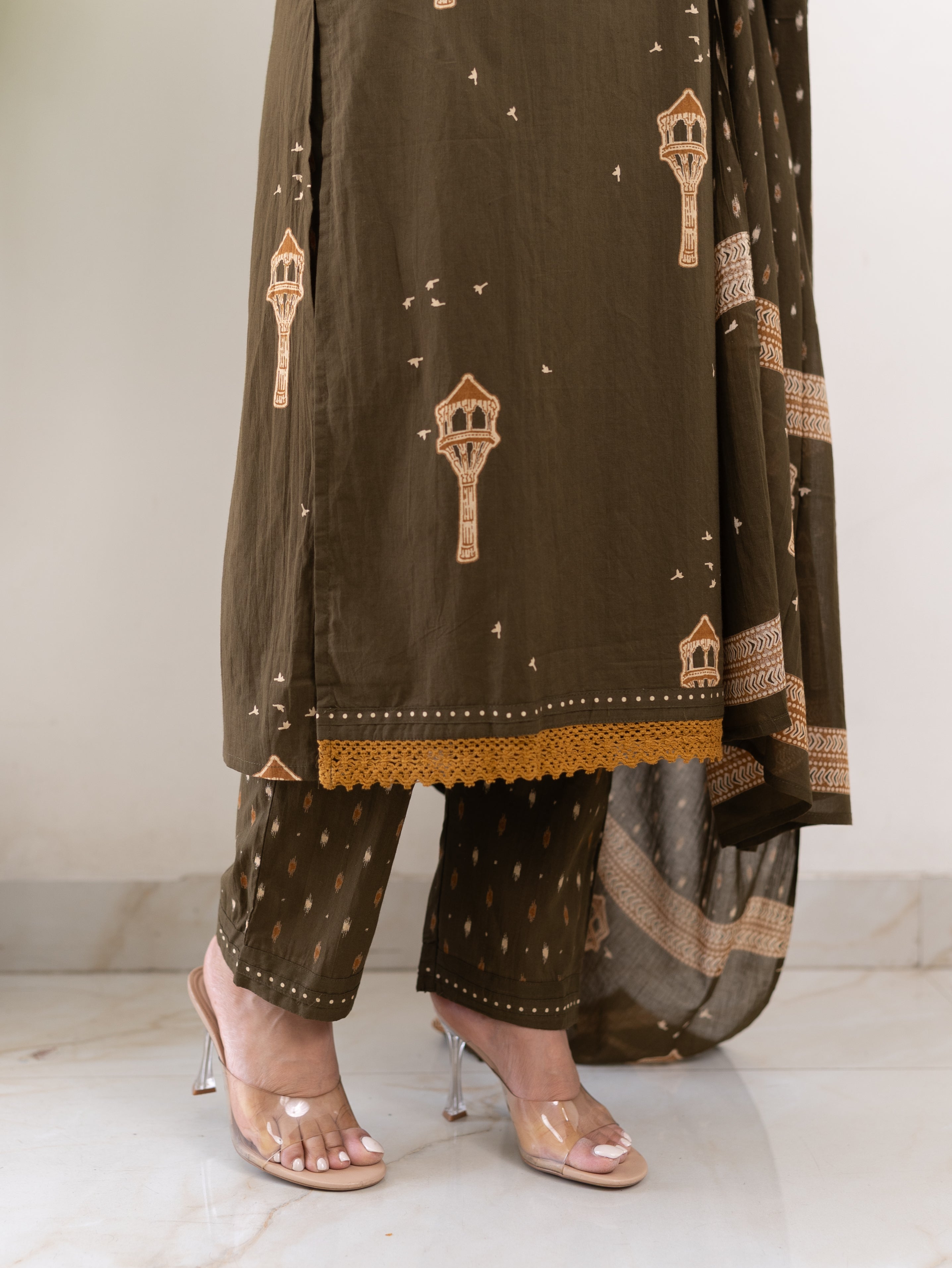 Green Jaipuri Cotton Embroidered Dupatta Set