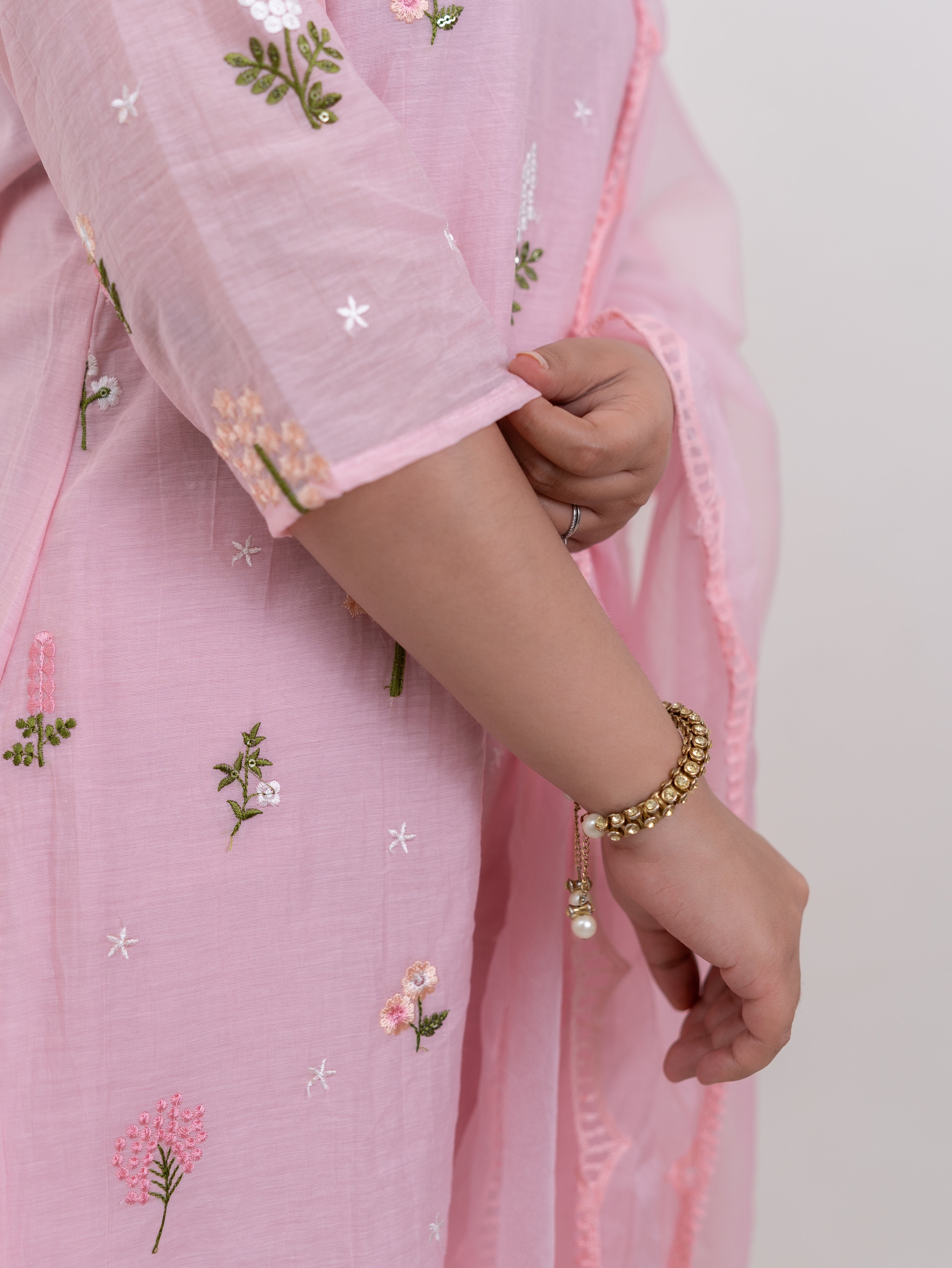 Dolly Pink Mul Chanderi Embroidered Straight Dupatta Set