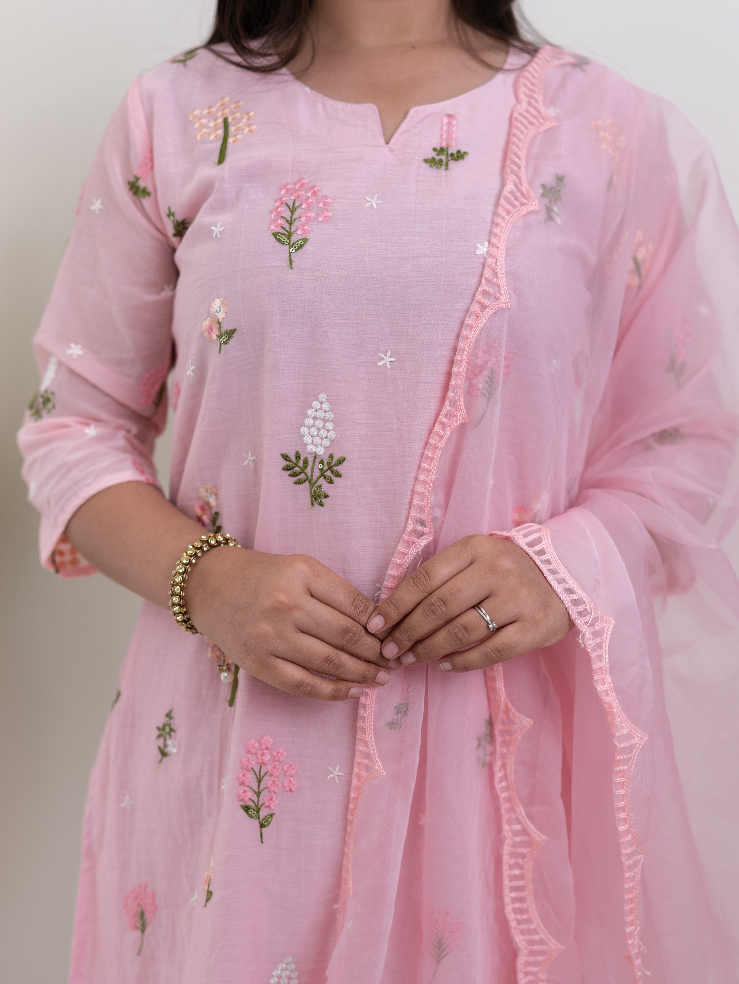 Dolly Pink Mul Chanderi Embroidered Straight Dupatta Set