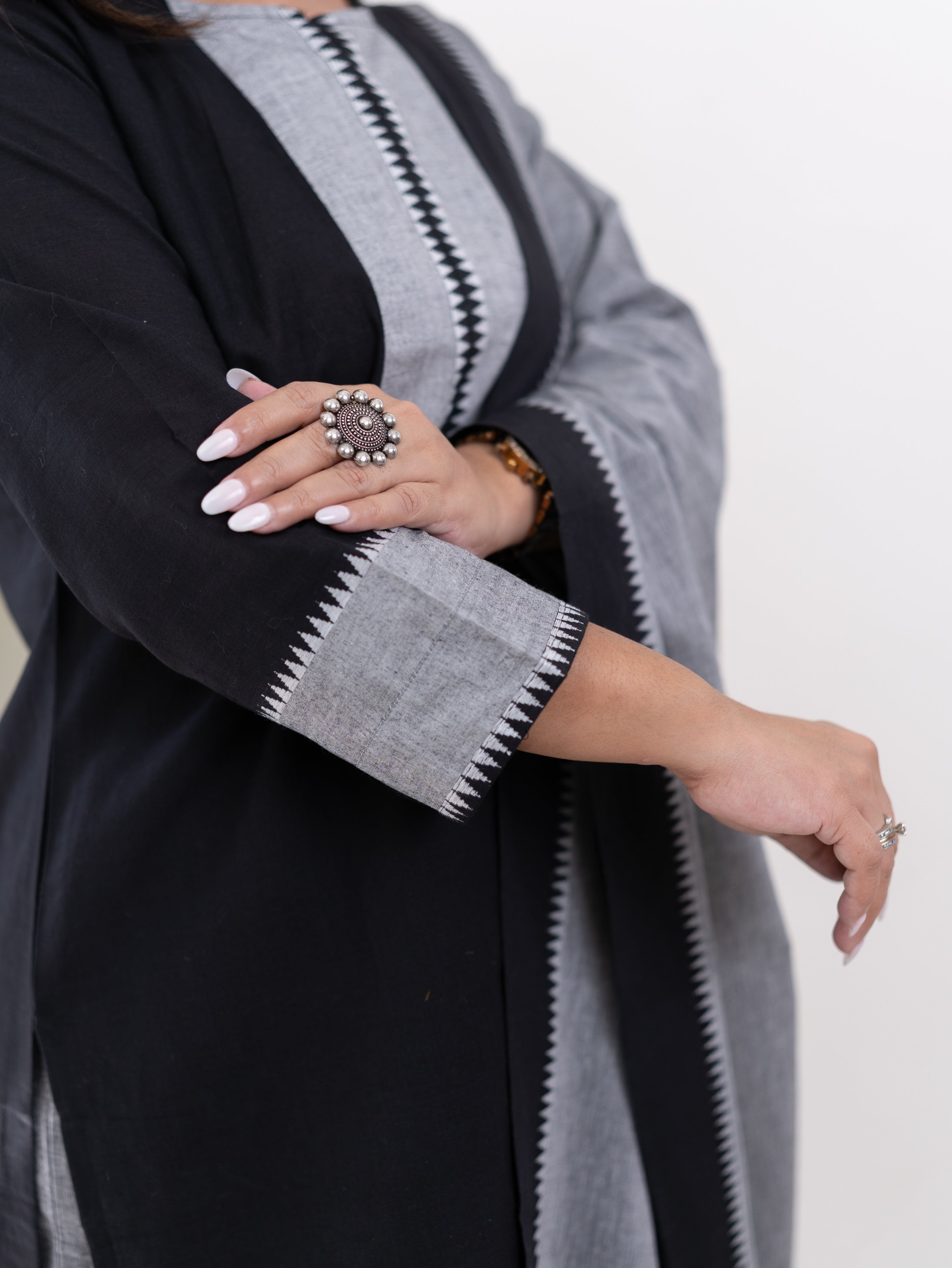 Adrita Black Handloom Cotton Straight Pant Set