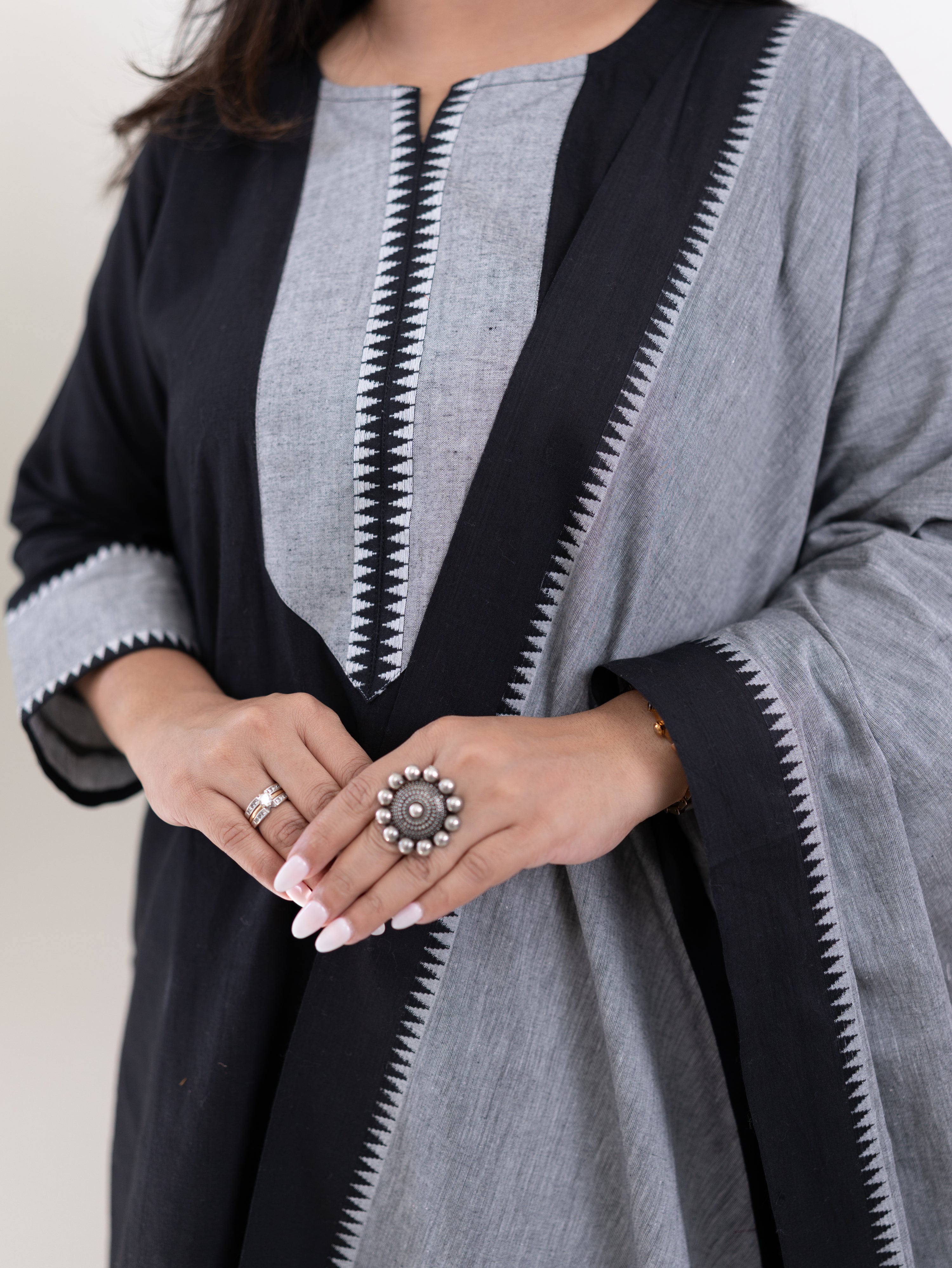 Adrita Black Handloom Cotton Straight Pant Set