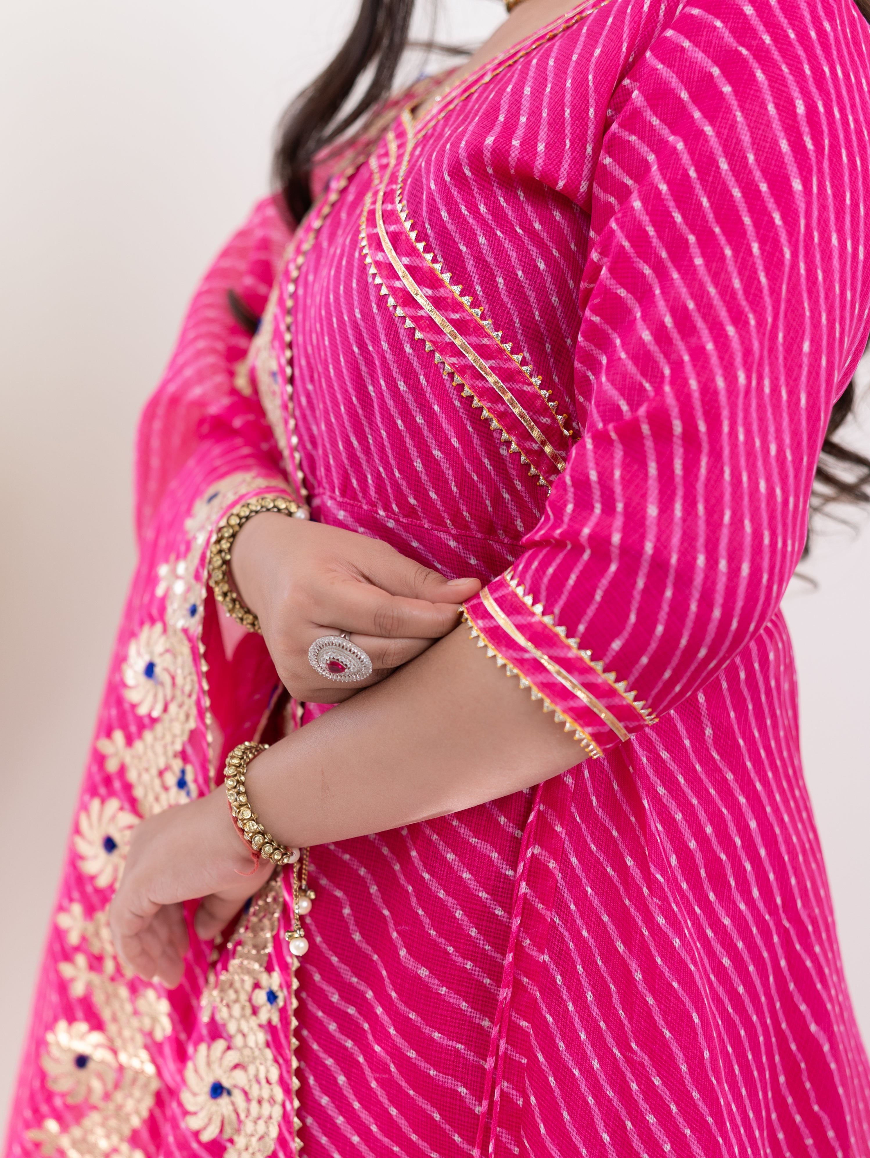 Mahira Pink Kota Doria Leheriya Gotta Detailed Anarkali Set