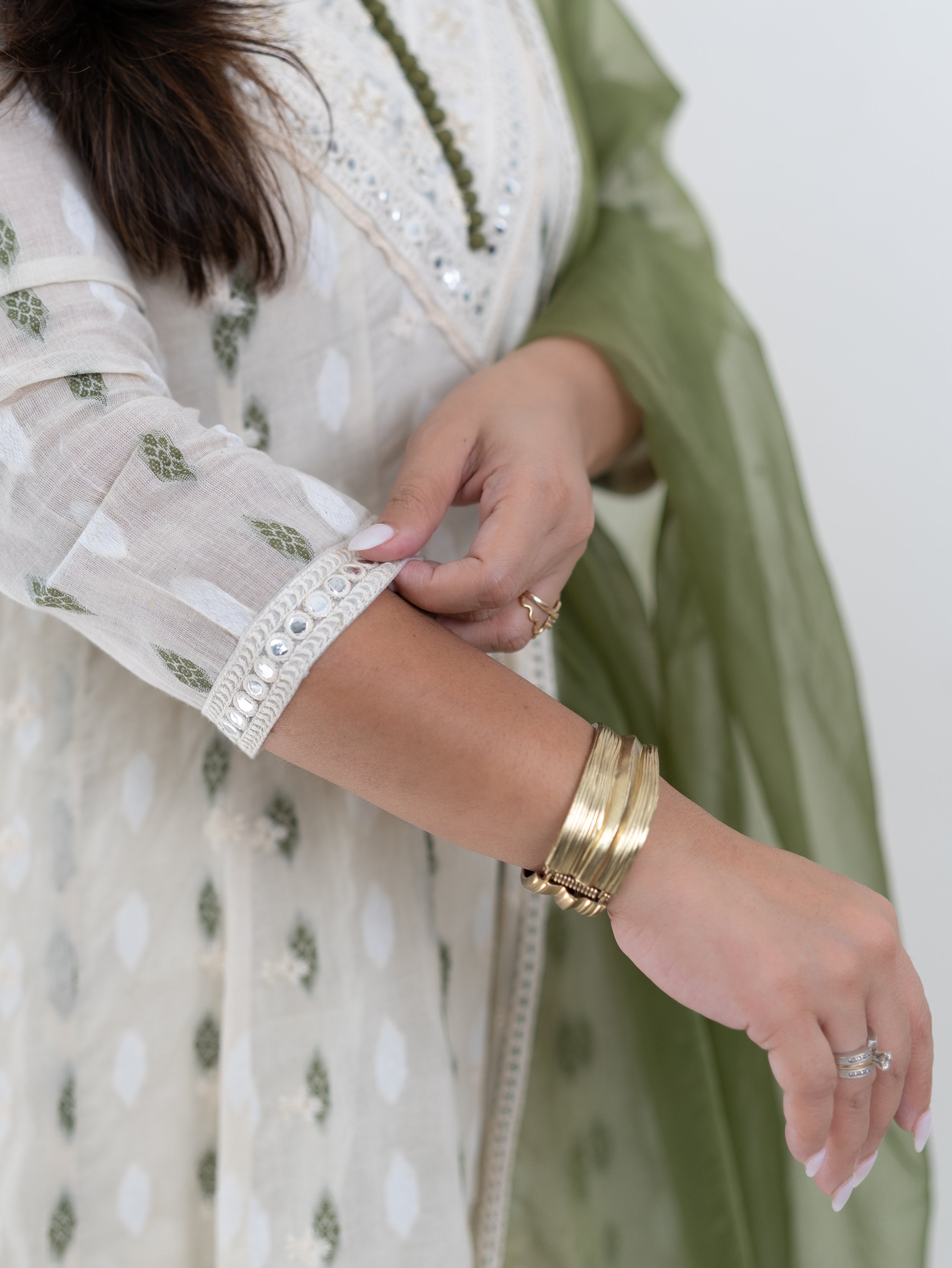 Amaisha Green Cotton Embroidered Anarkali with Applique Dupatta