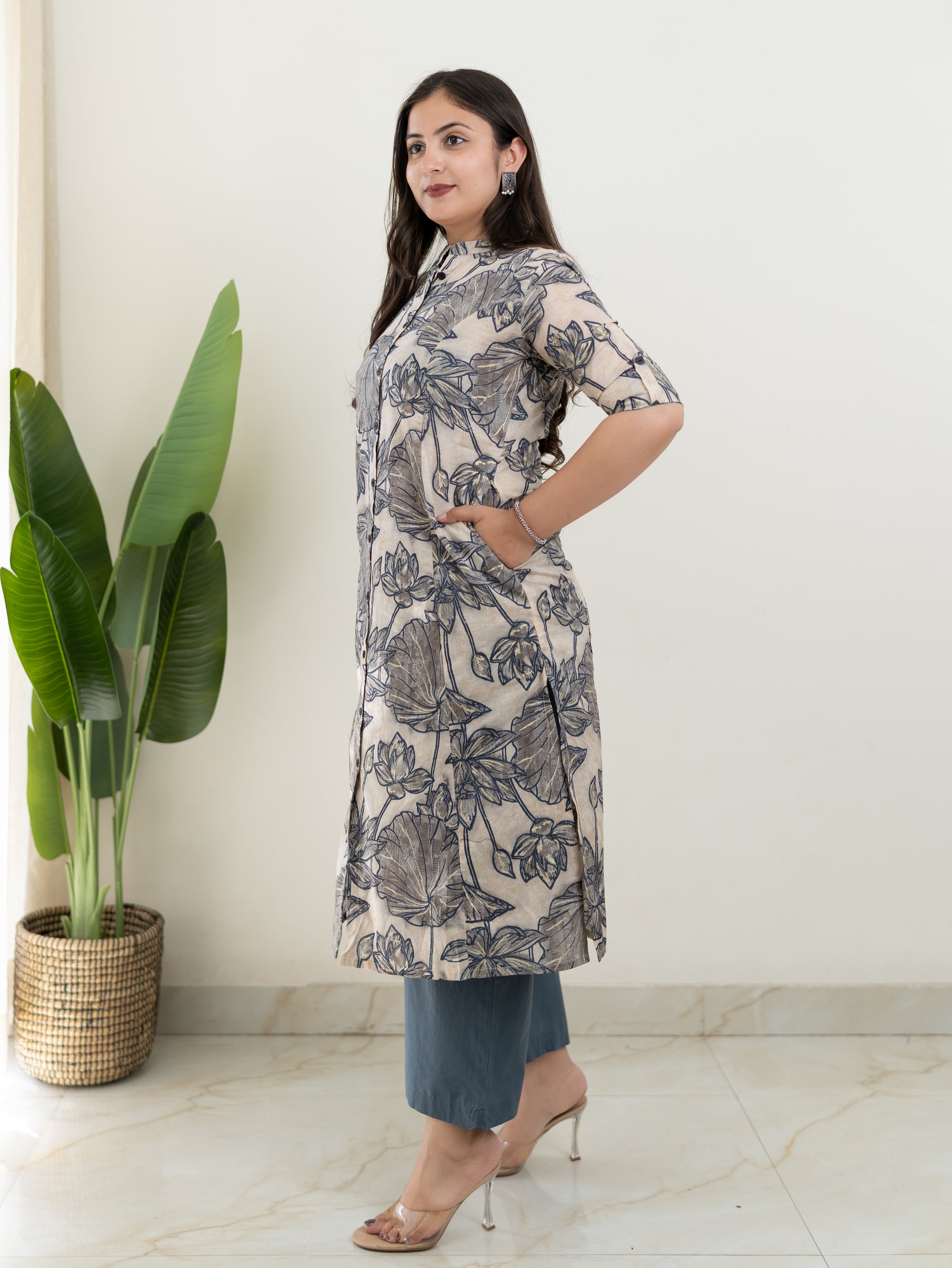 Grey Floral A-line Cotton Coord Set