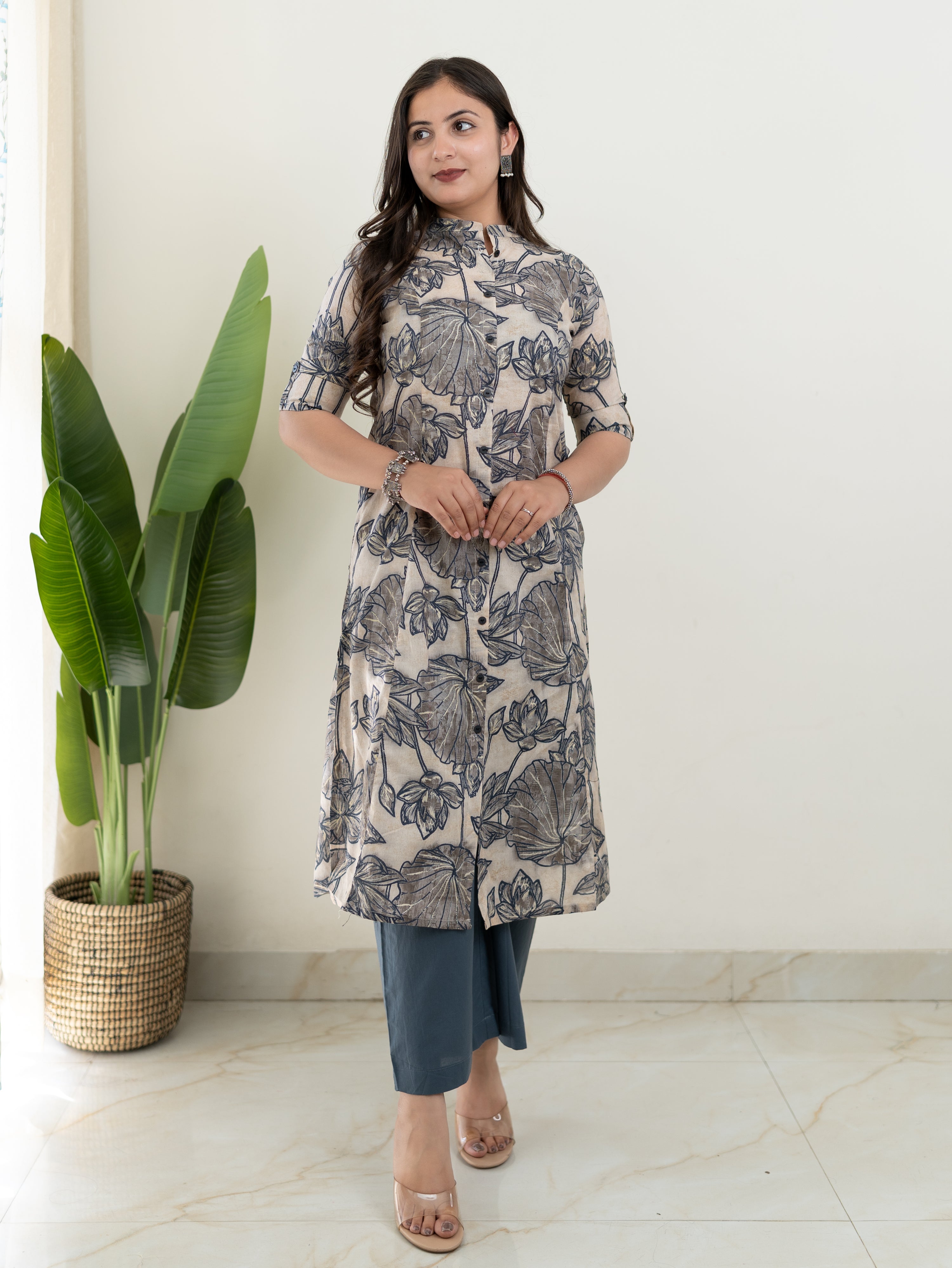 Grey Floral A-line Cotton Coord Set