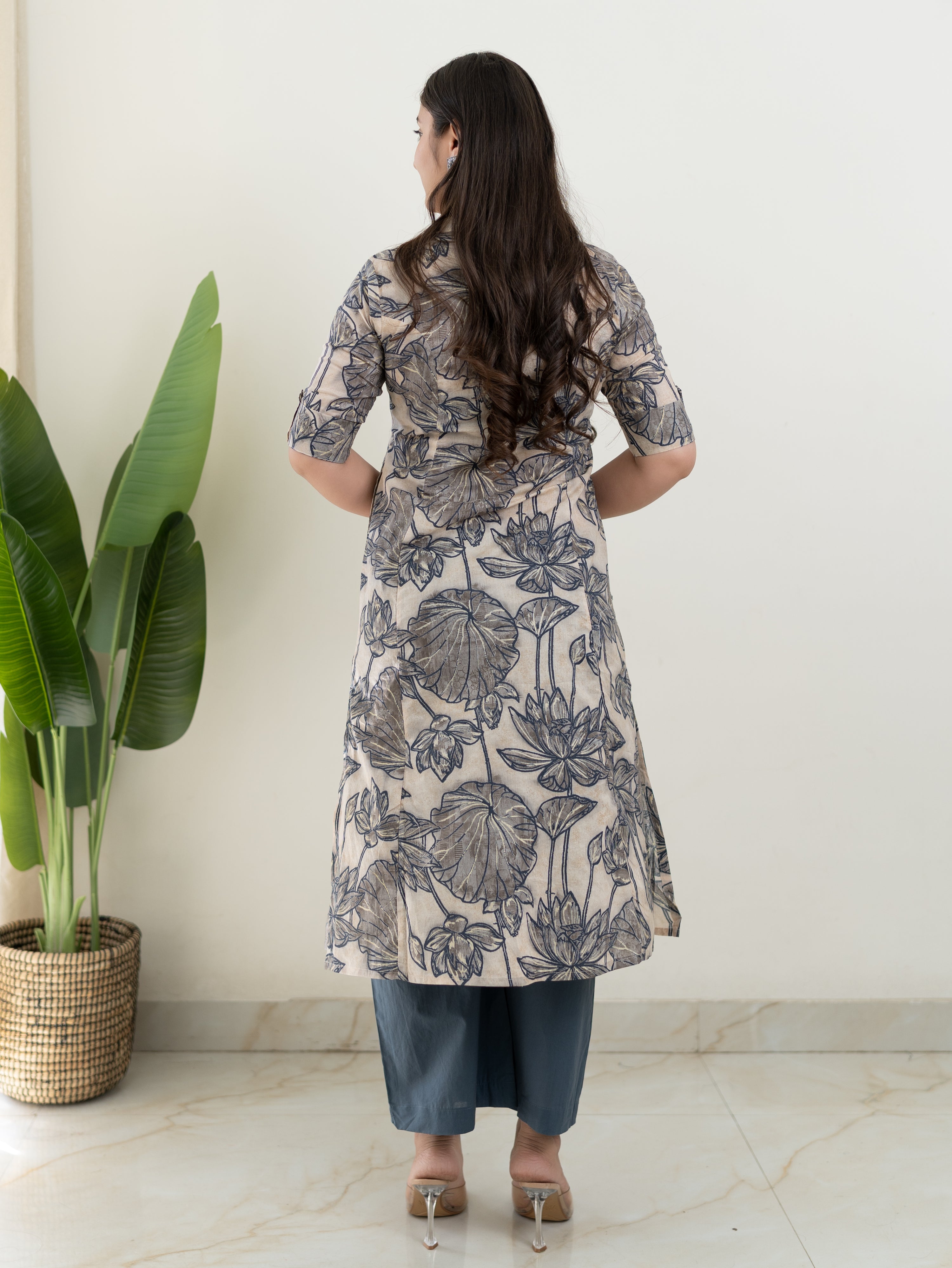 Grey Floral A-line Cotton Coord Set