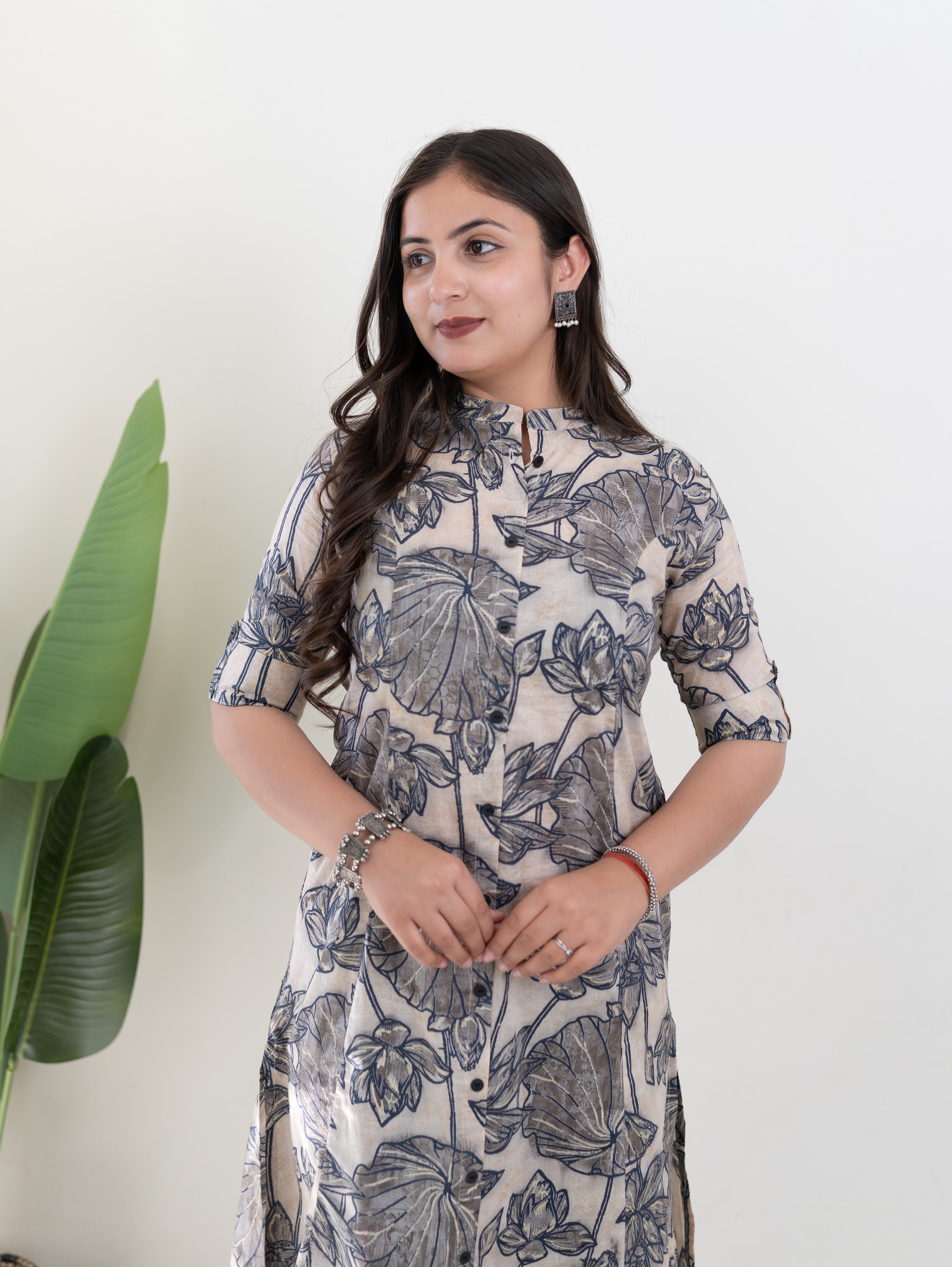 Grey Floral A-line Cotton Coord Set