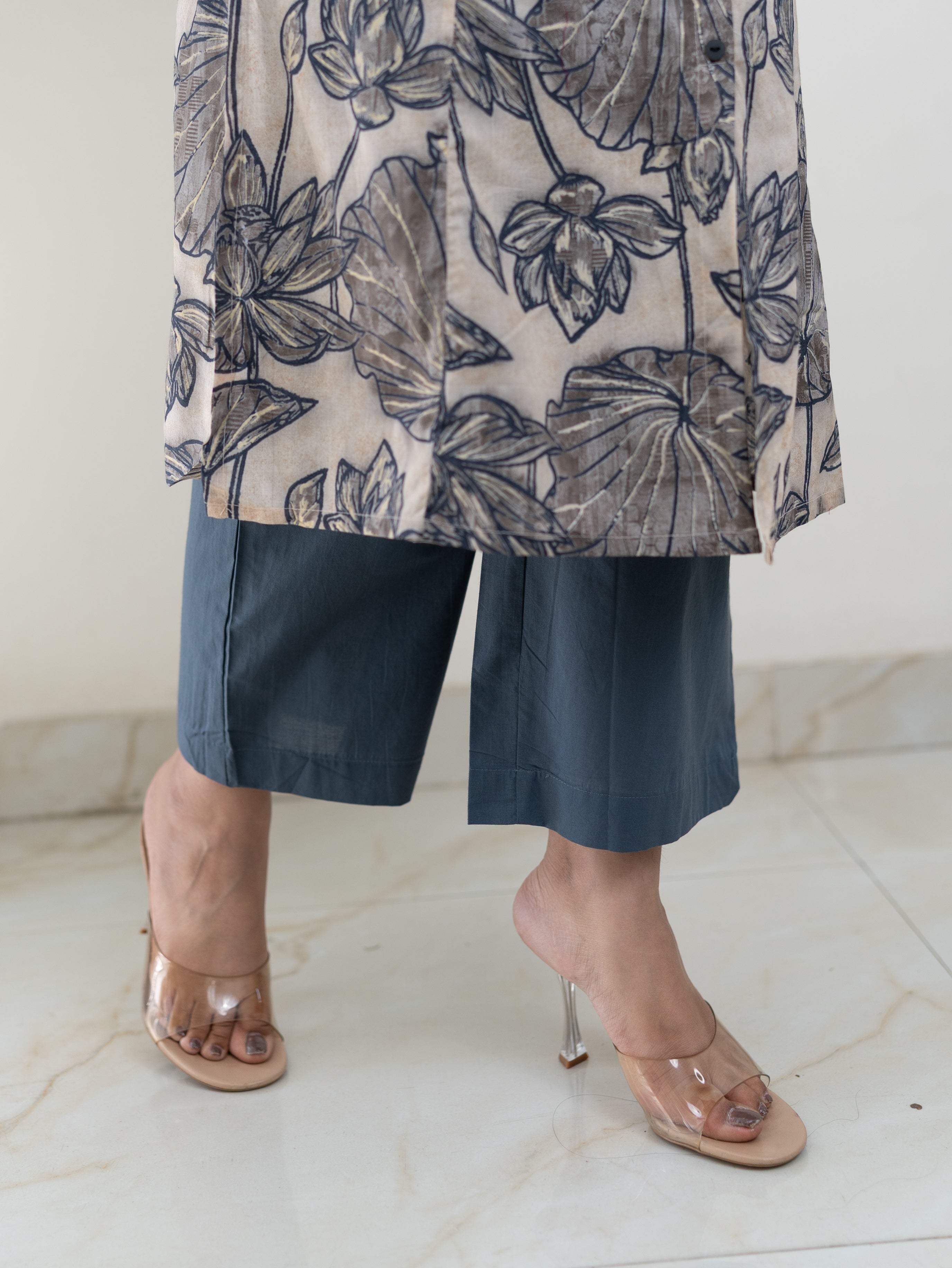 Grey Floral A-line Cotton Coord Set