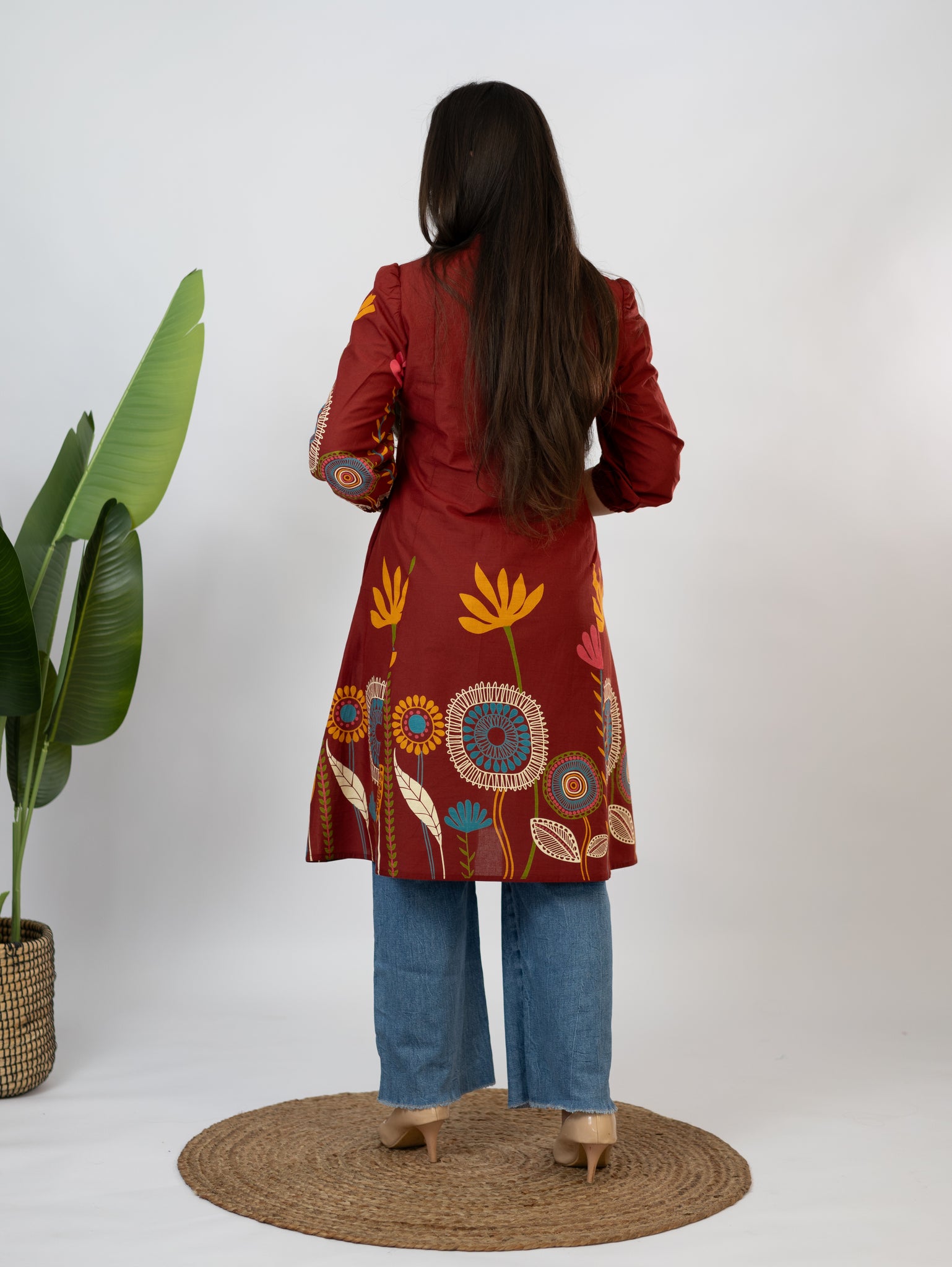 Reva Red Reva Red Cotton Floral A-line Kurta