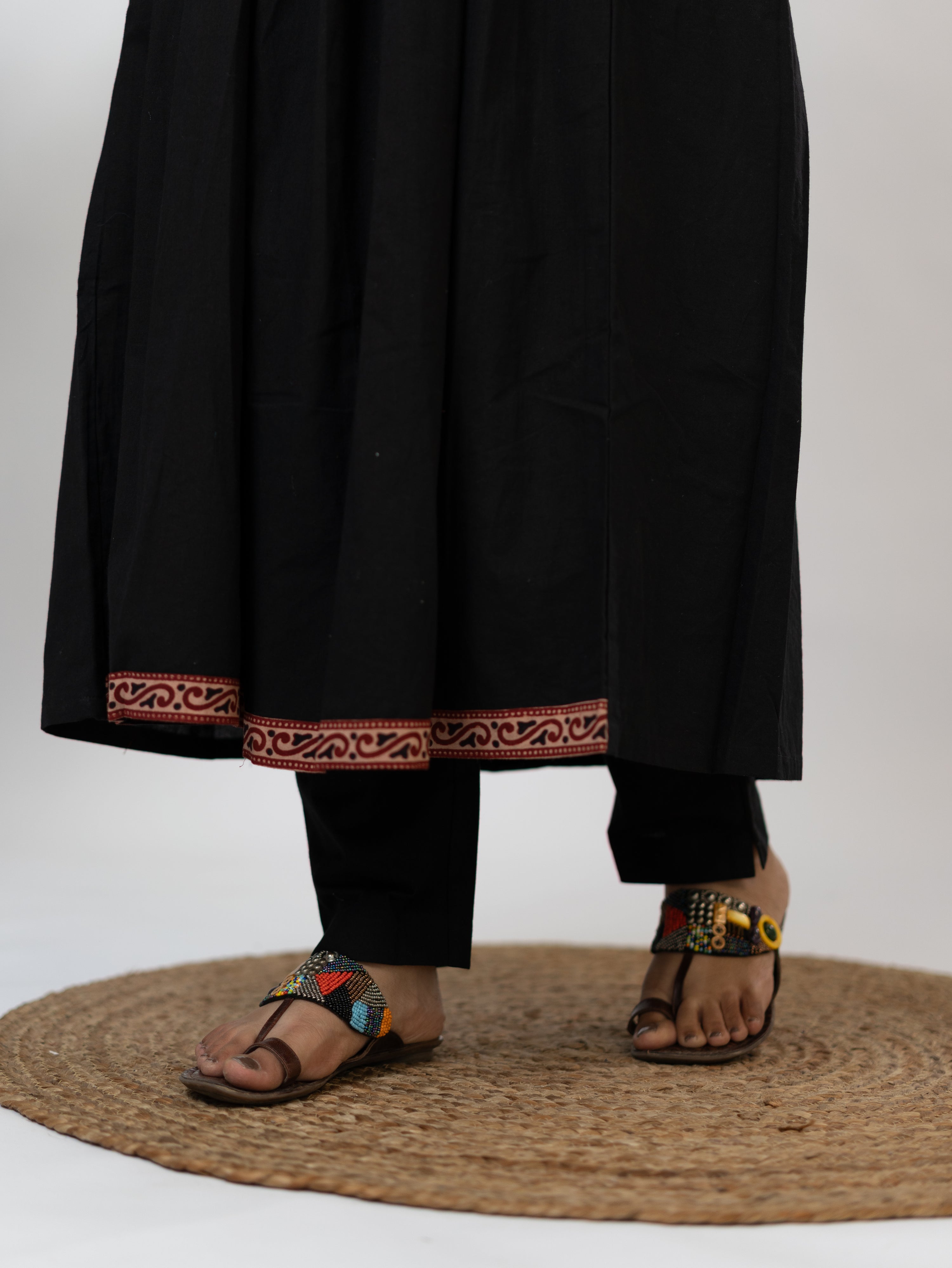 Yashi Black Cotton Alia Ajrakh Embroidered A-line Kurta