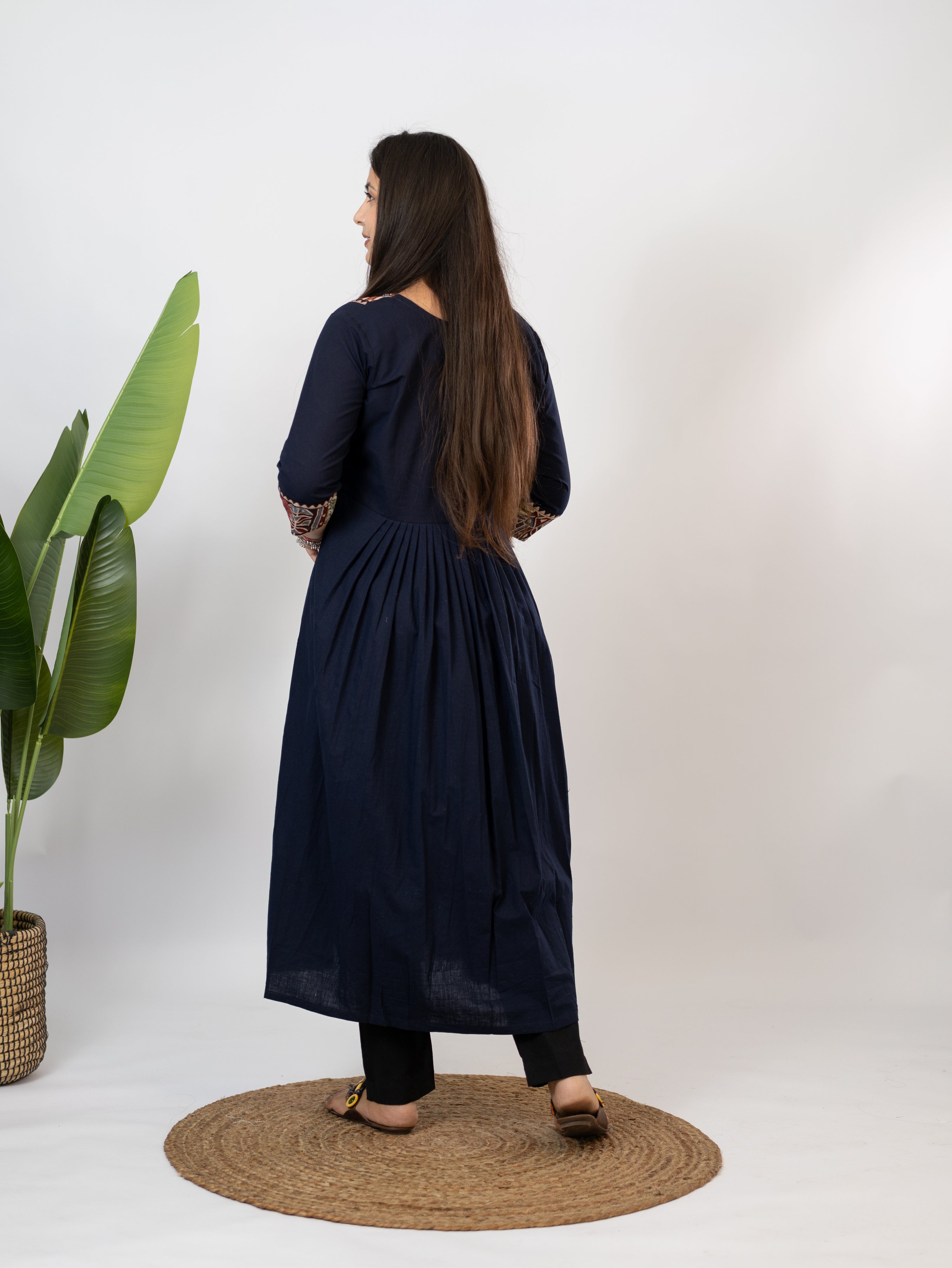 Hetal Blue Cotton Ajrakh Embroidered A-line Kurta