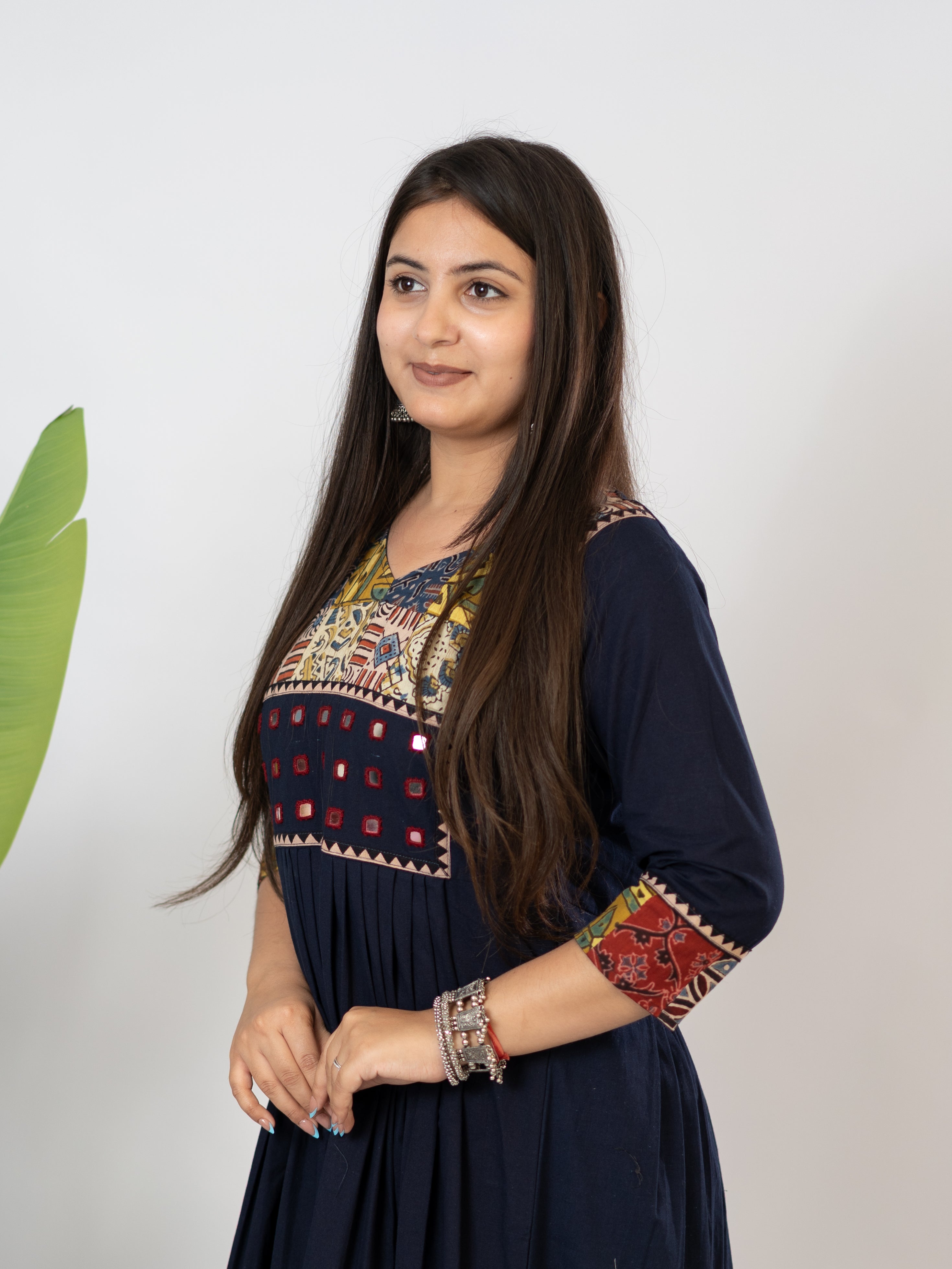 Hetal Blue Cotton Ajrakh Embroidered A-line Kurta