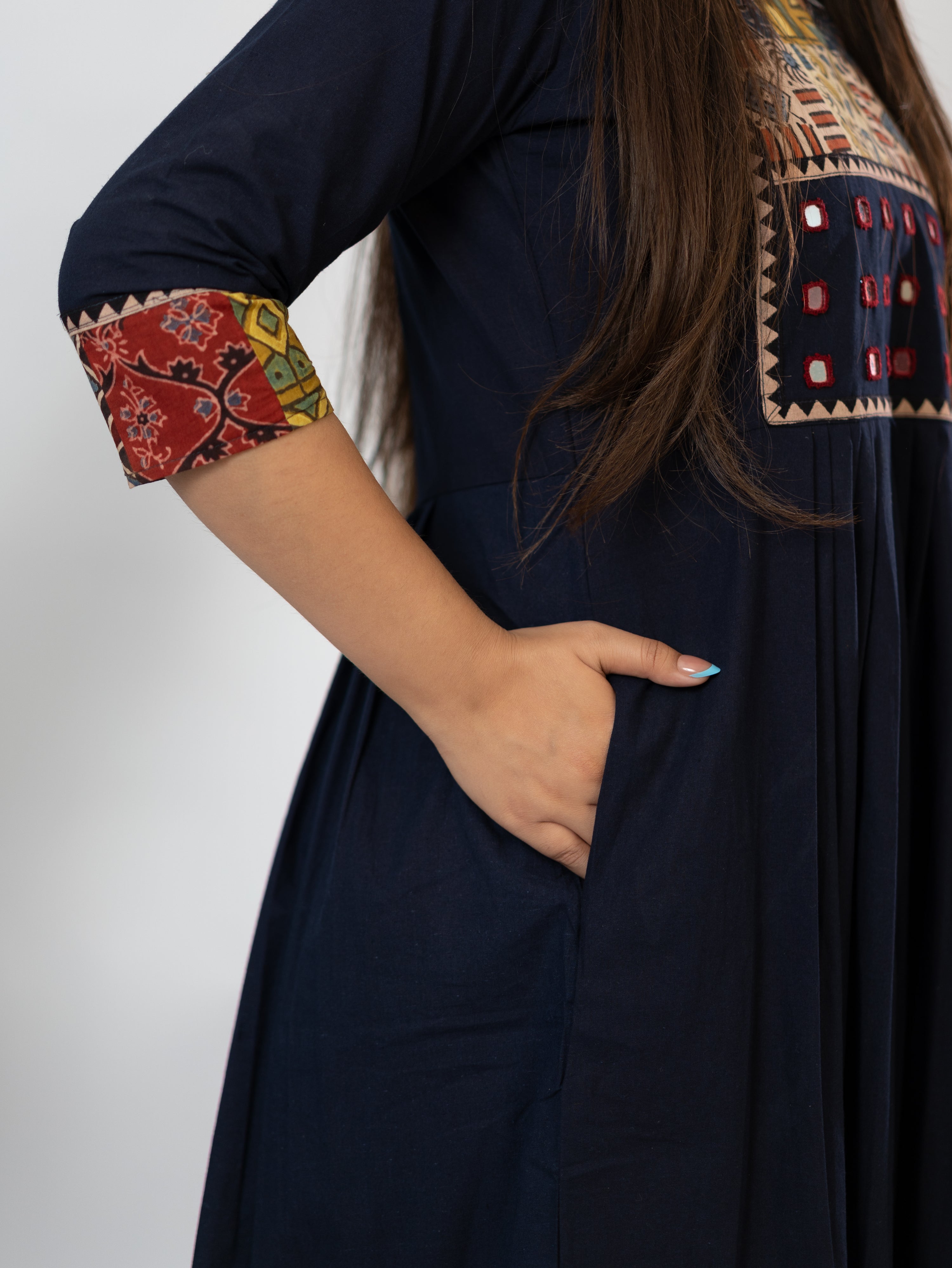 Hetal Blue Cotton Ajrakh Embroidered A-line Kurta