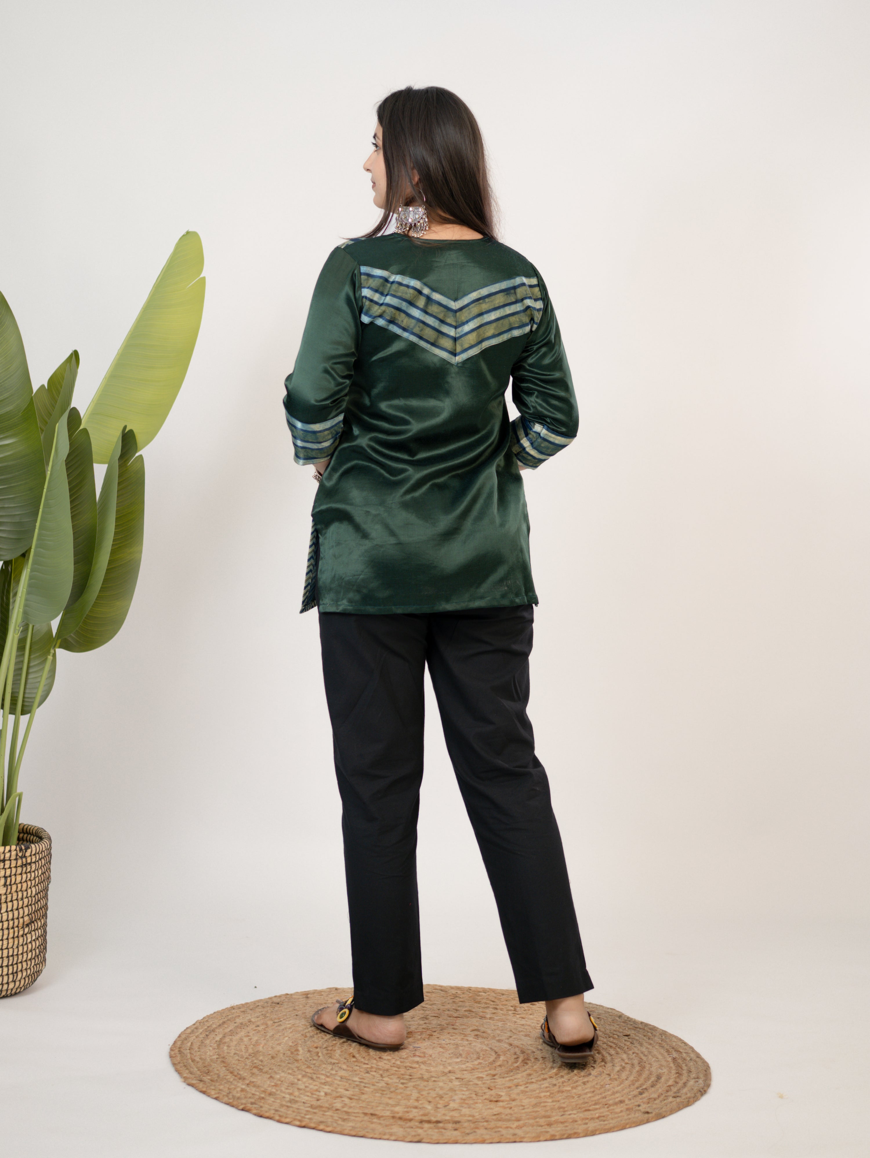 Kinjal Green Designer Mashru Silk Ajrakh Short Top