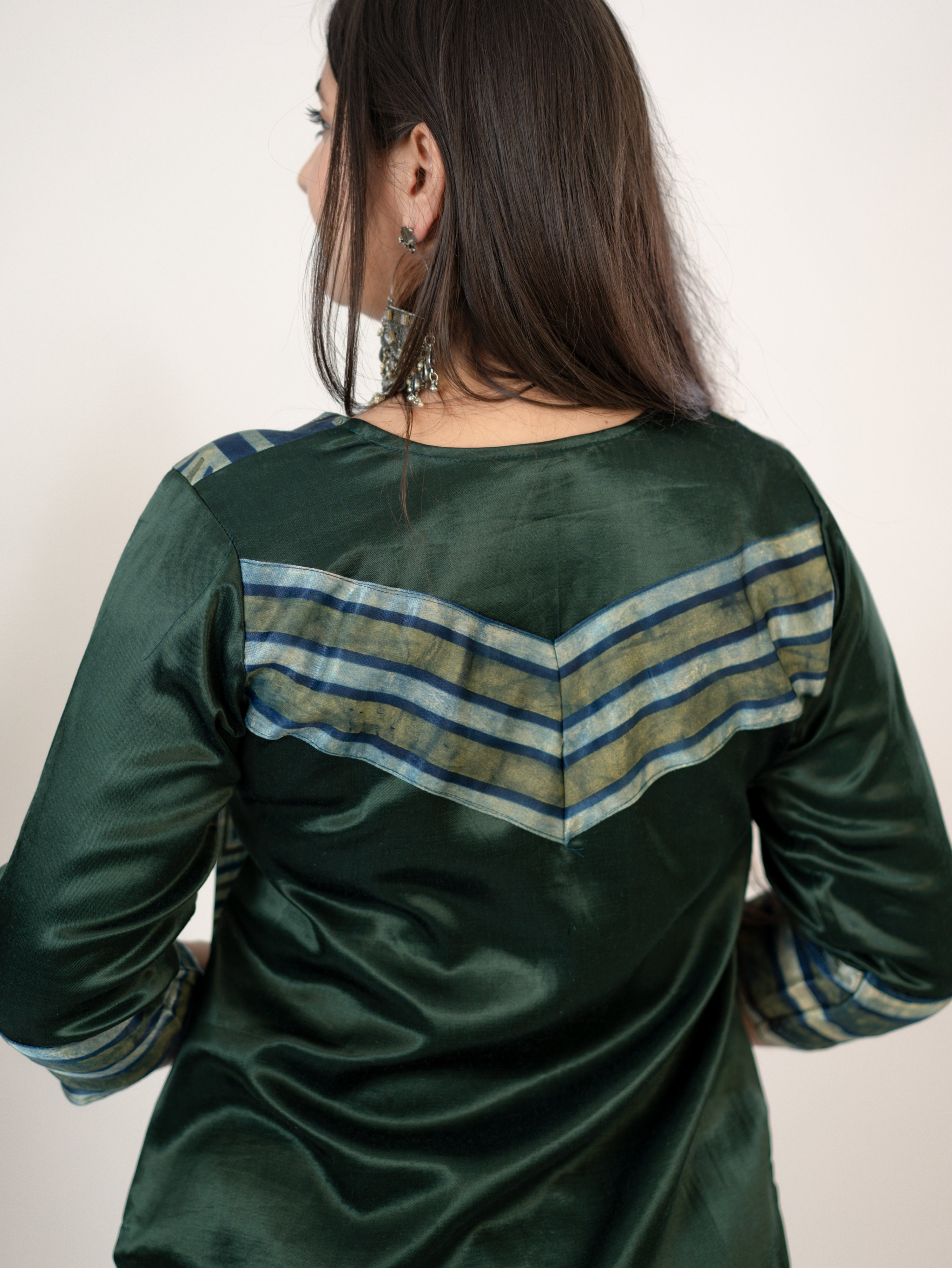 Kinjal Green Designer Mashru Silk Ajrakh Short Top