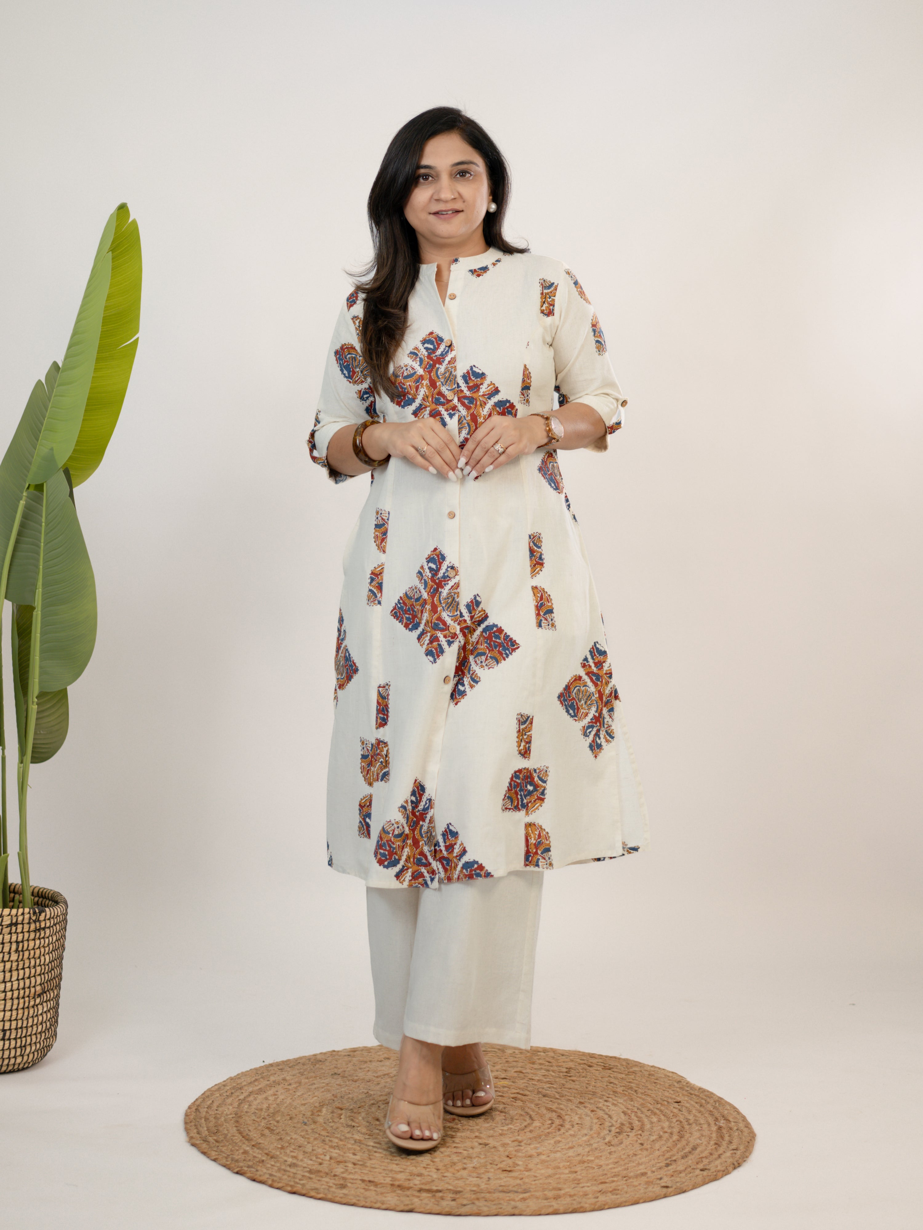 Eaira OffWhite-Red Cotton Ajrakh A-line Cotton Kurta Set