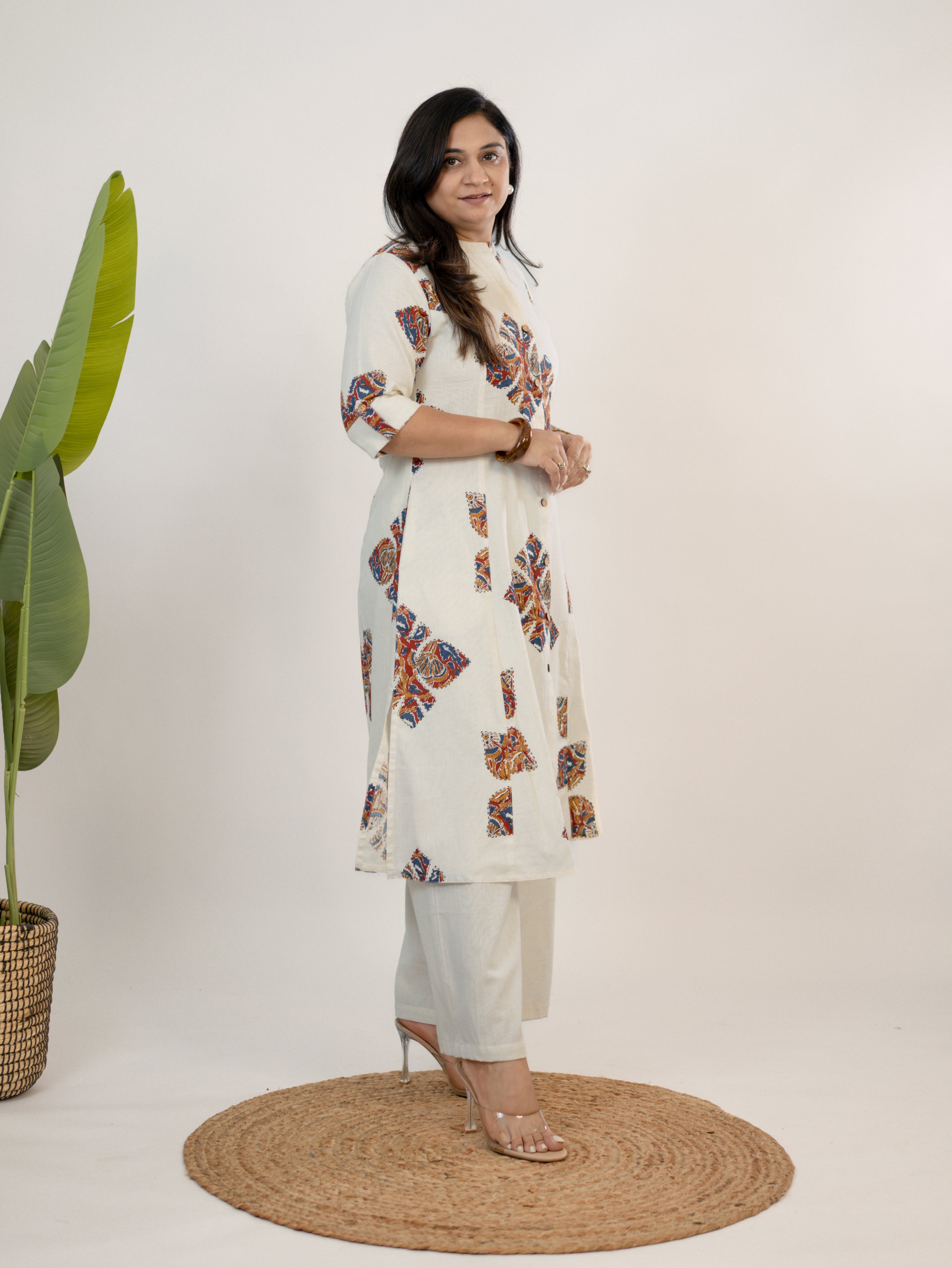 Eaira OffWhite-Red Cotton Ajrakh A-line Cotton Kurta Set