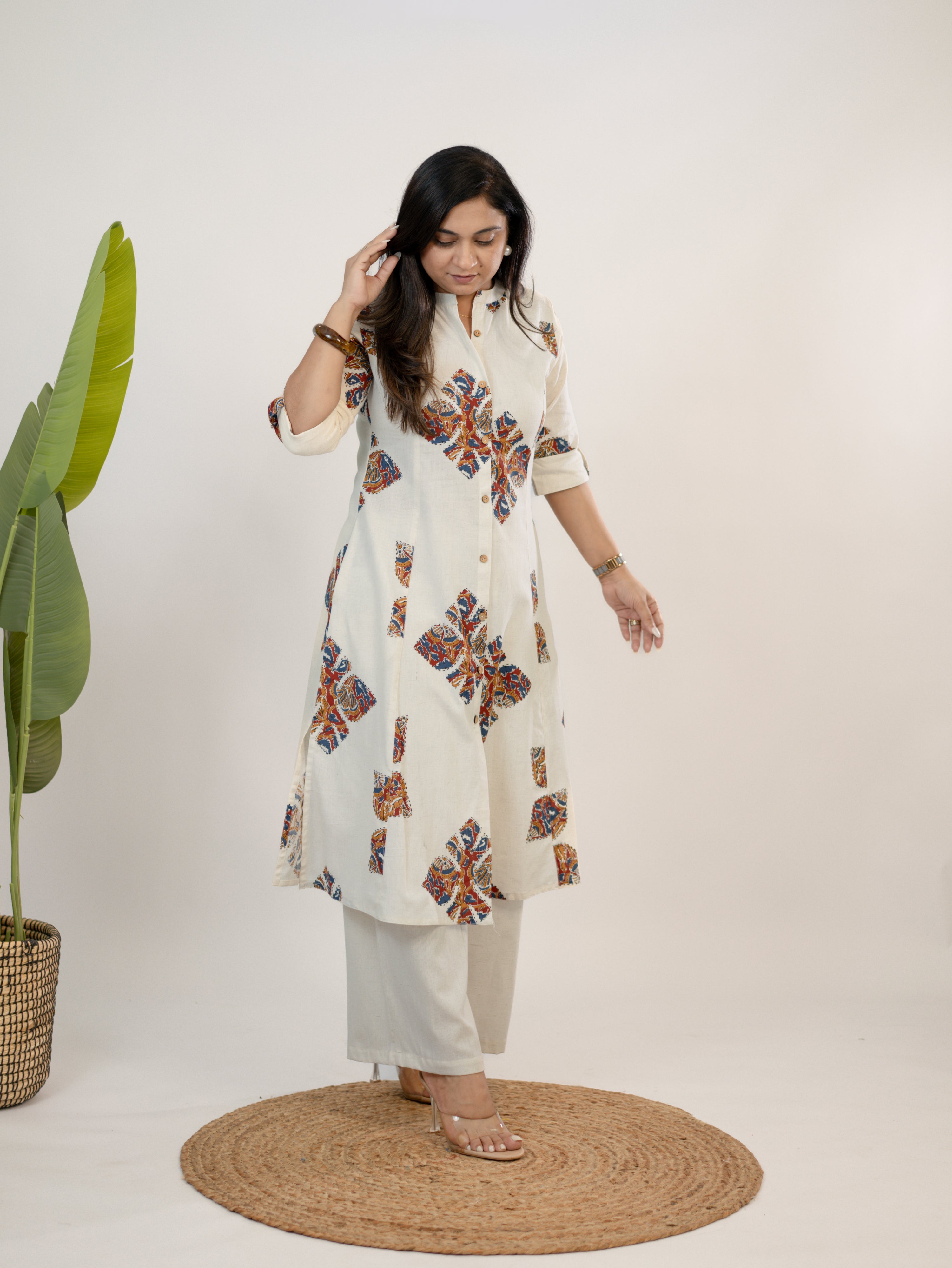 Eaira OffWhite-Red Cotton Ajrakh A-line Cotton Kurta Set
