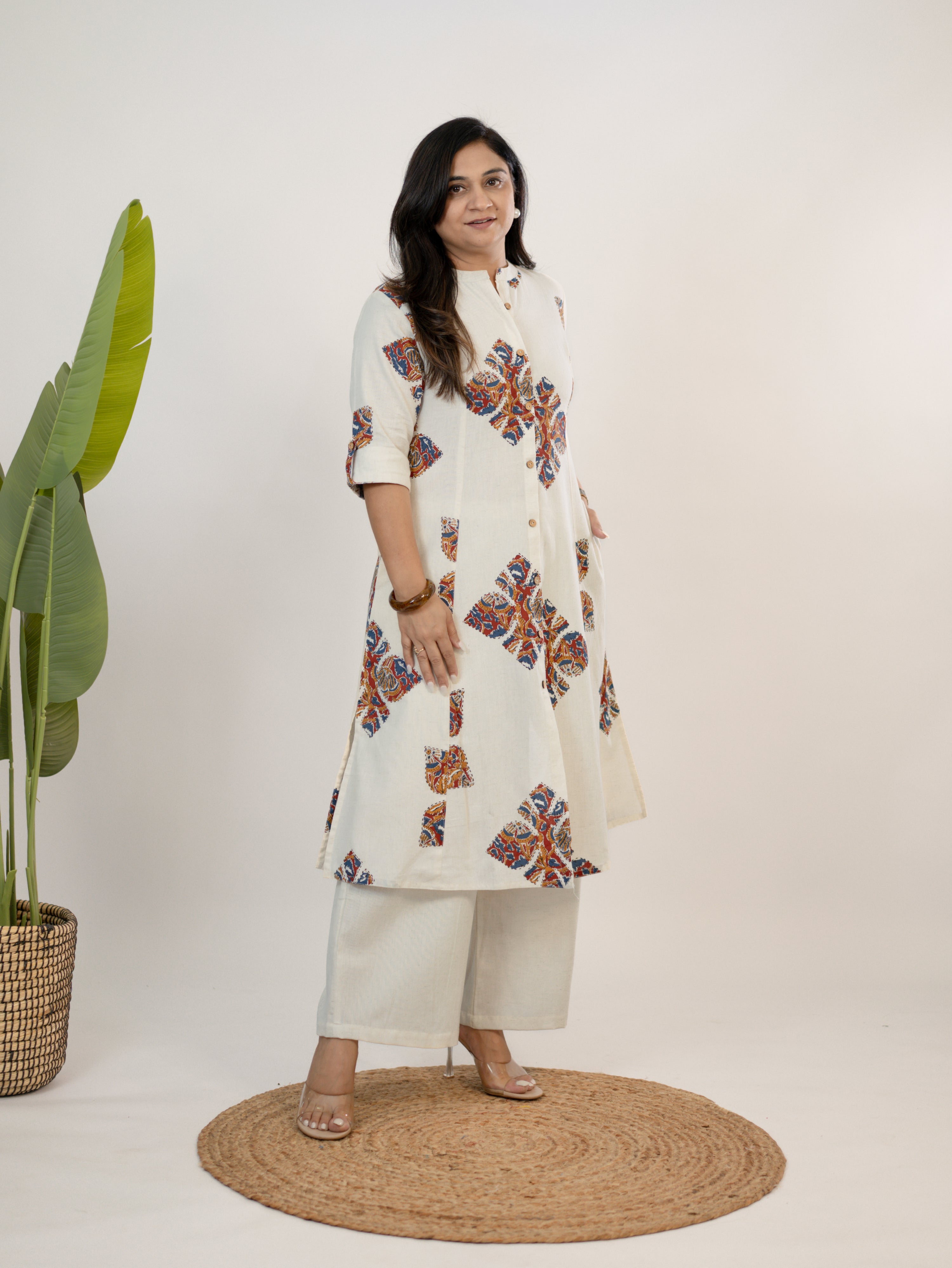 Eaira OffWhite-Red Cotton Ajrakh A-line Cotton Kurta Set