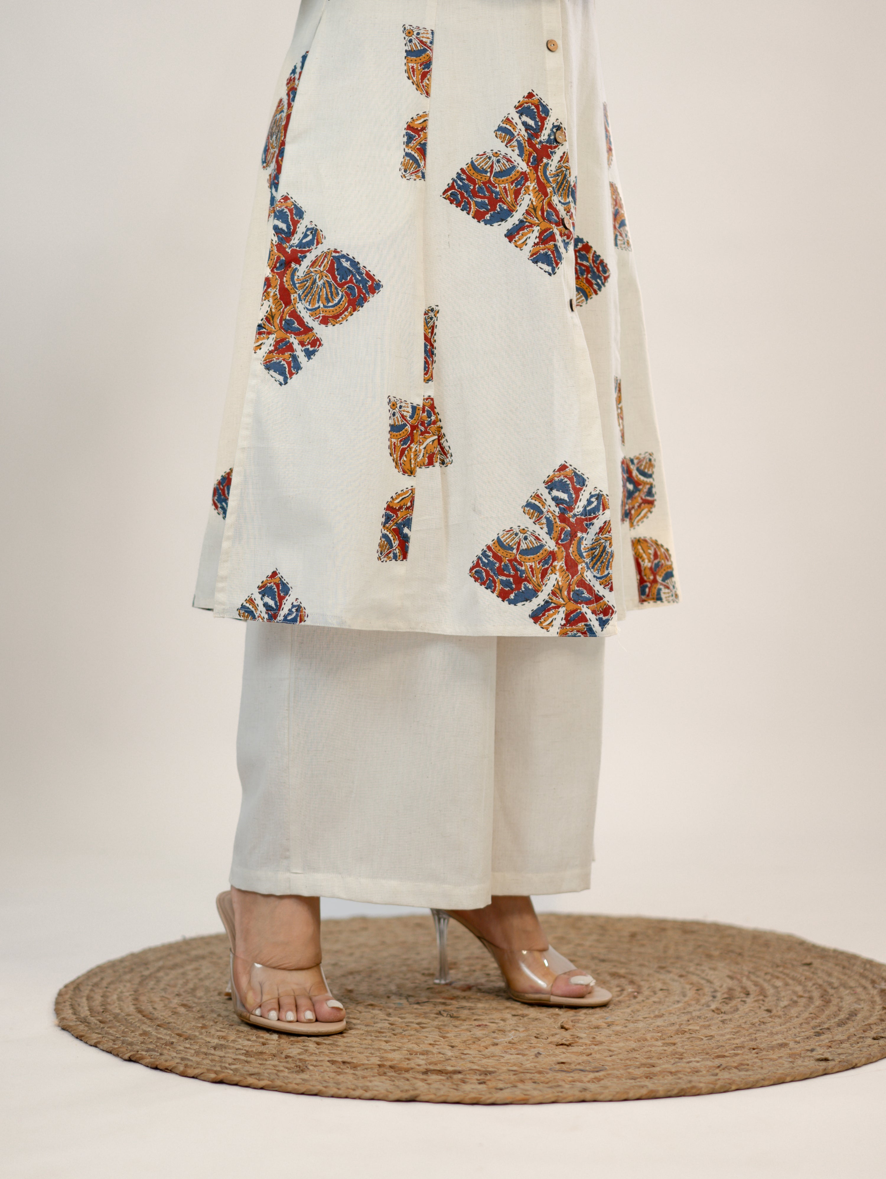 Eaira OffWhite-Red Cotton Ajrakh A-line Cotton Kurta Set
