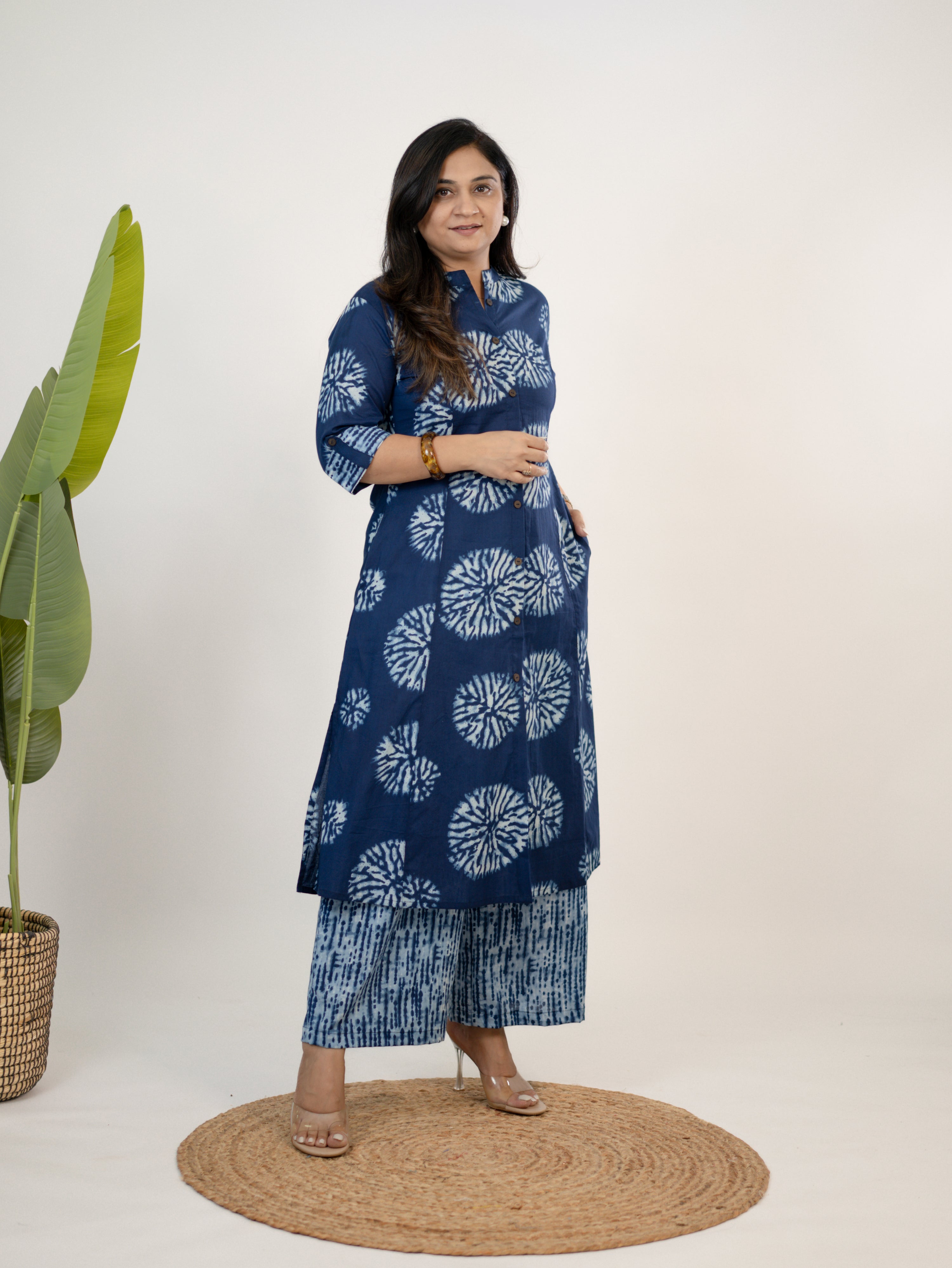 Geet Indigo Cotton A-line Kurta Set
