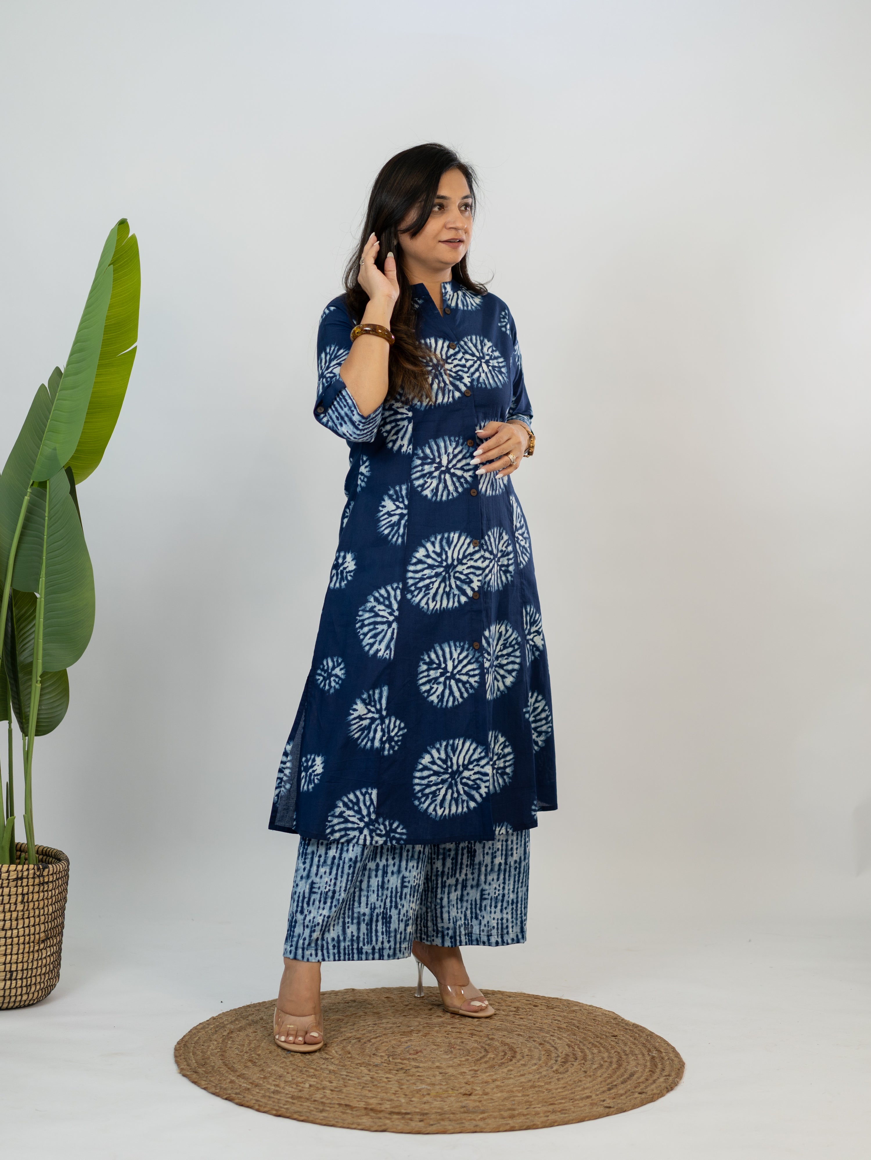 Geet Indigo Cotton A-line Kurta Set