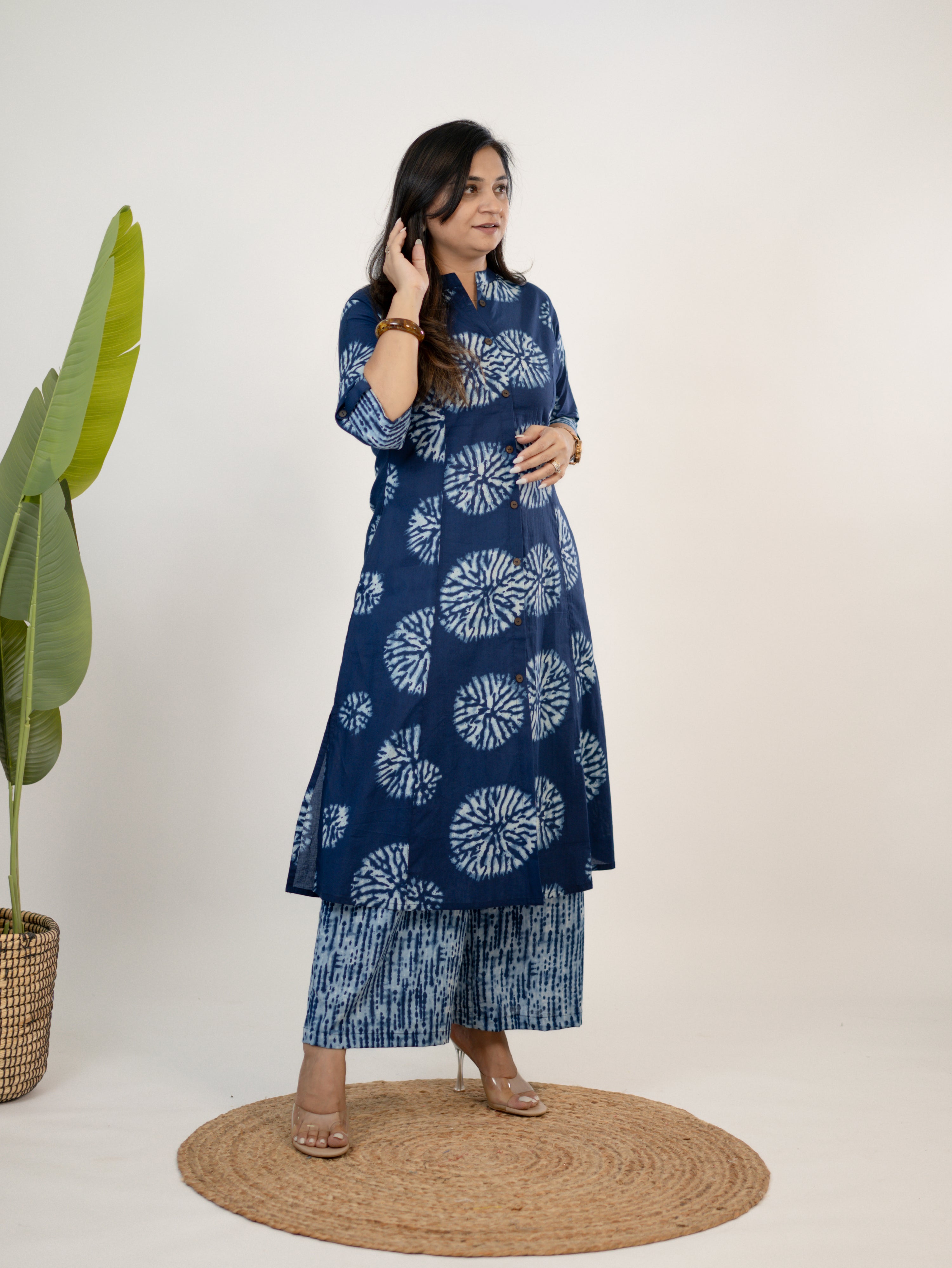 Geet Indigo Cotton A-line Kurta Set