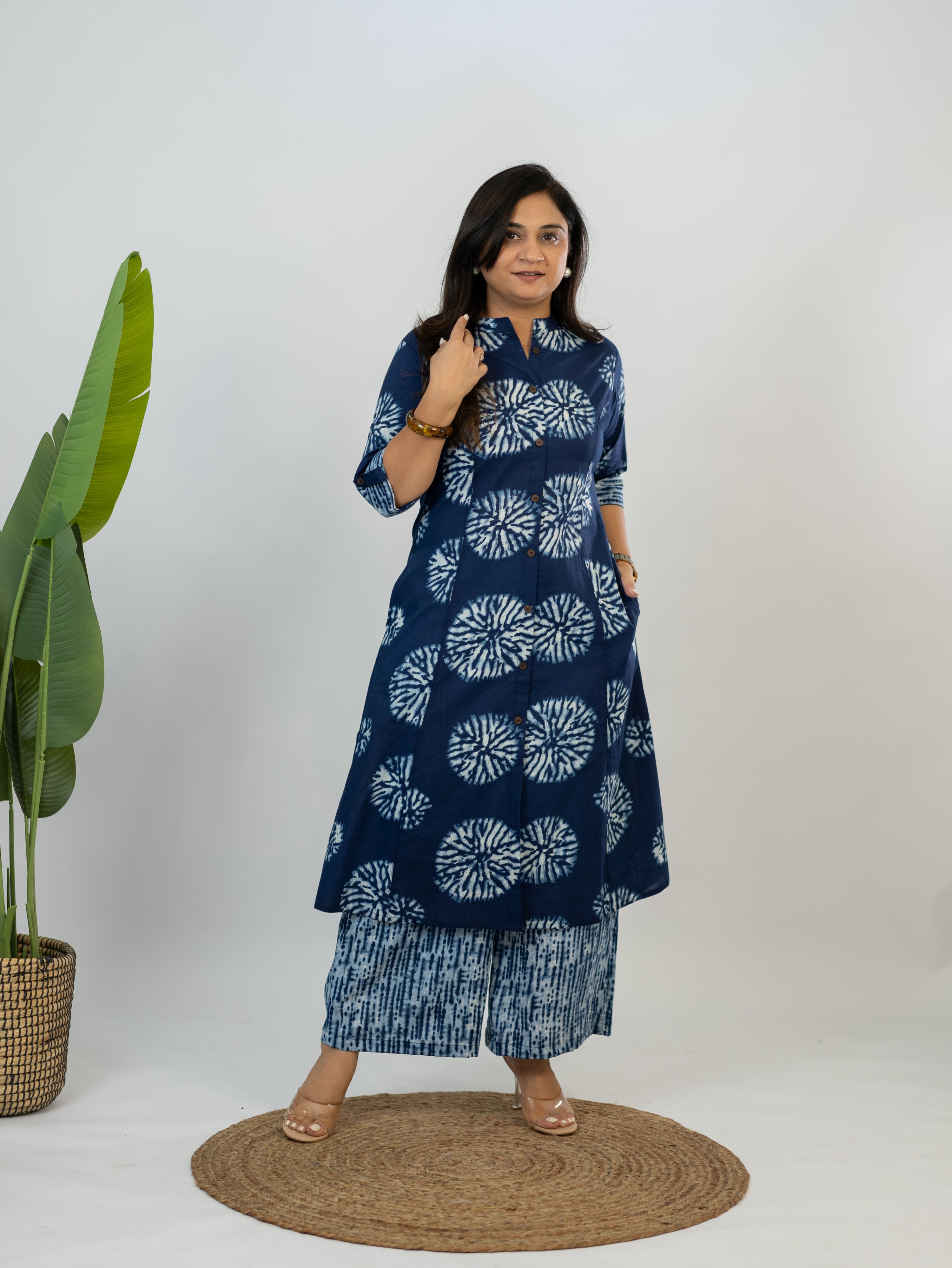 Geet Indigo Cotton A-line Kurta Set