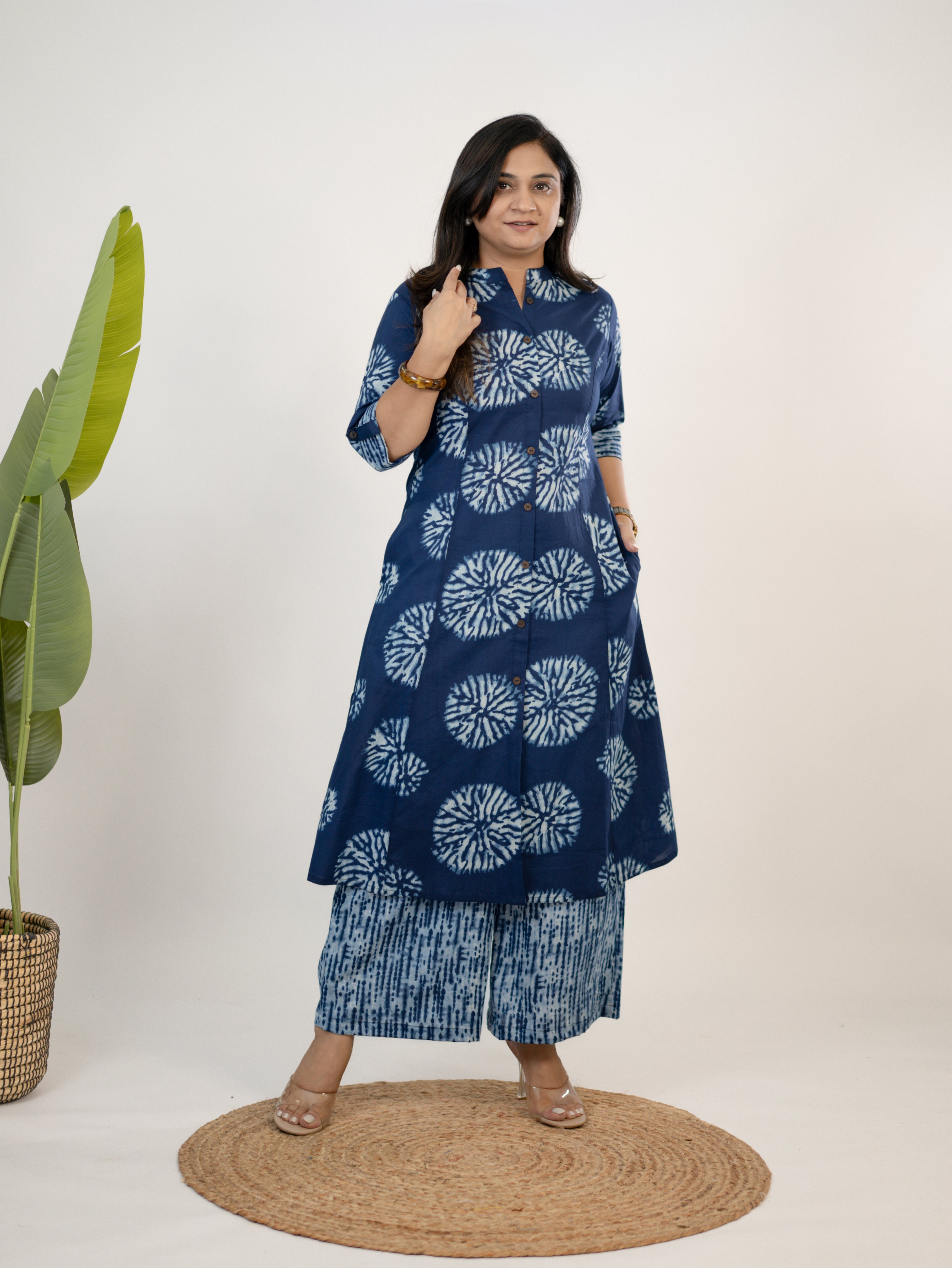 Geet Indigo Cotton A-line Kurta Set