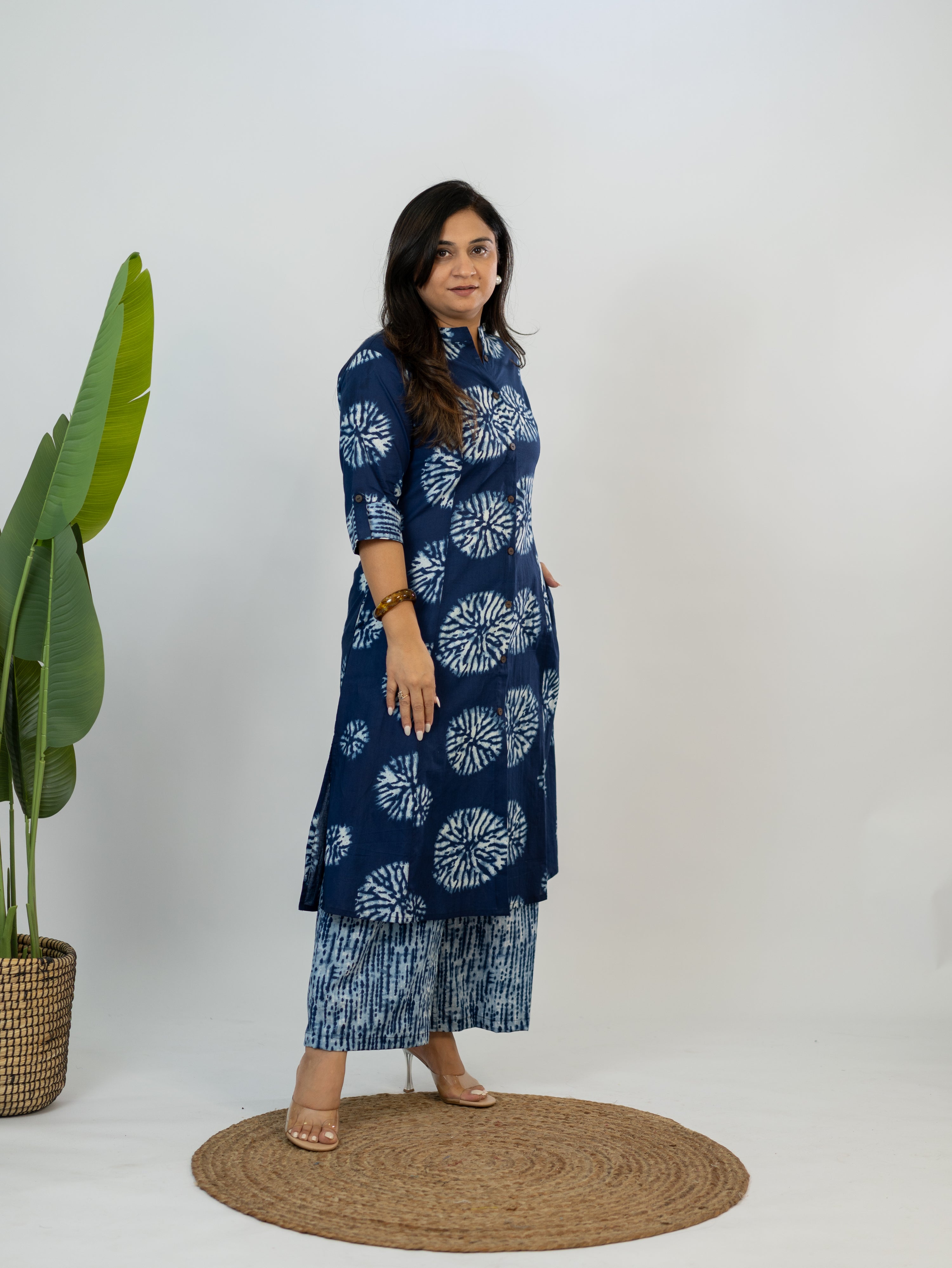 Geet Indigo Cotton A-line Kurta Set
