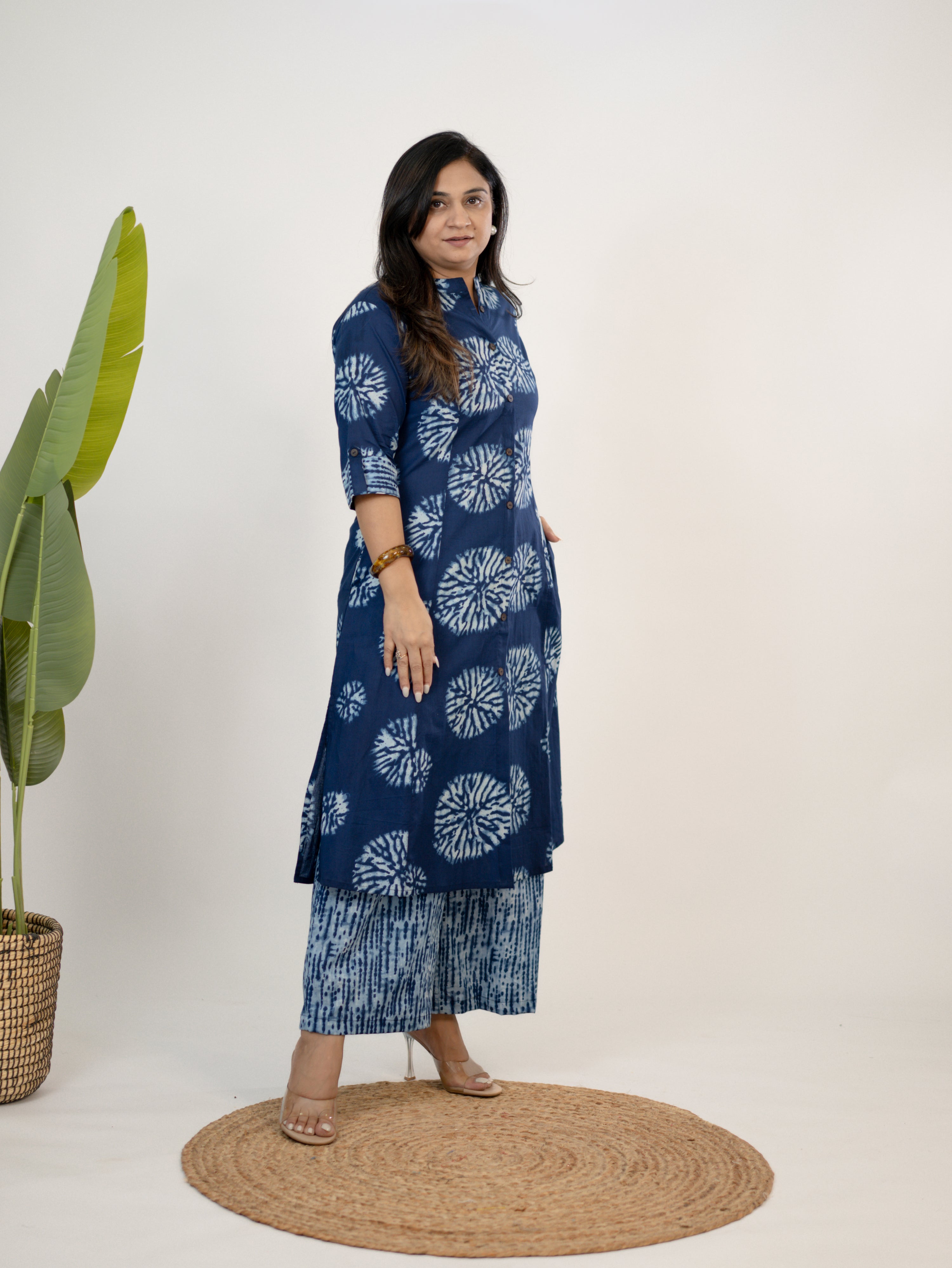 Geet Indigo Cotton A-line Kurta Set