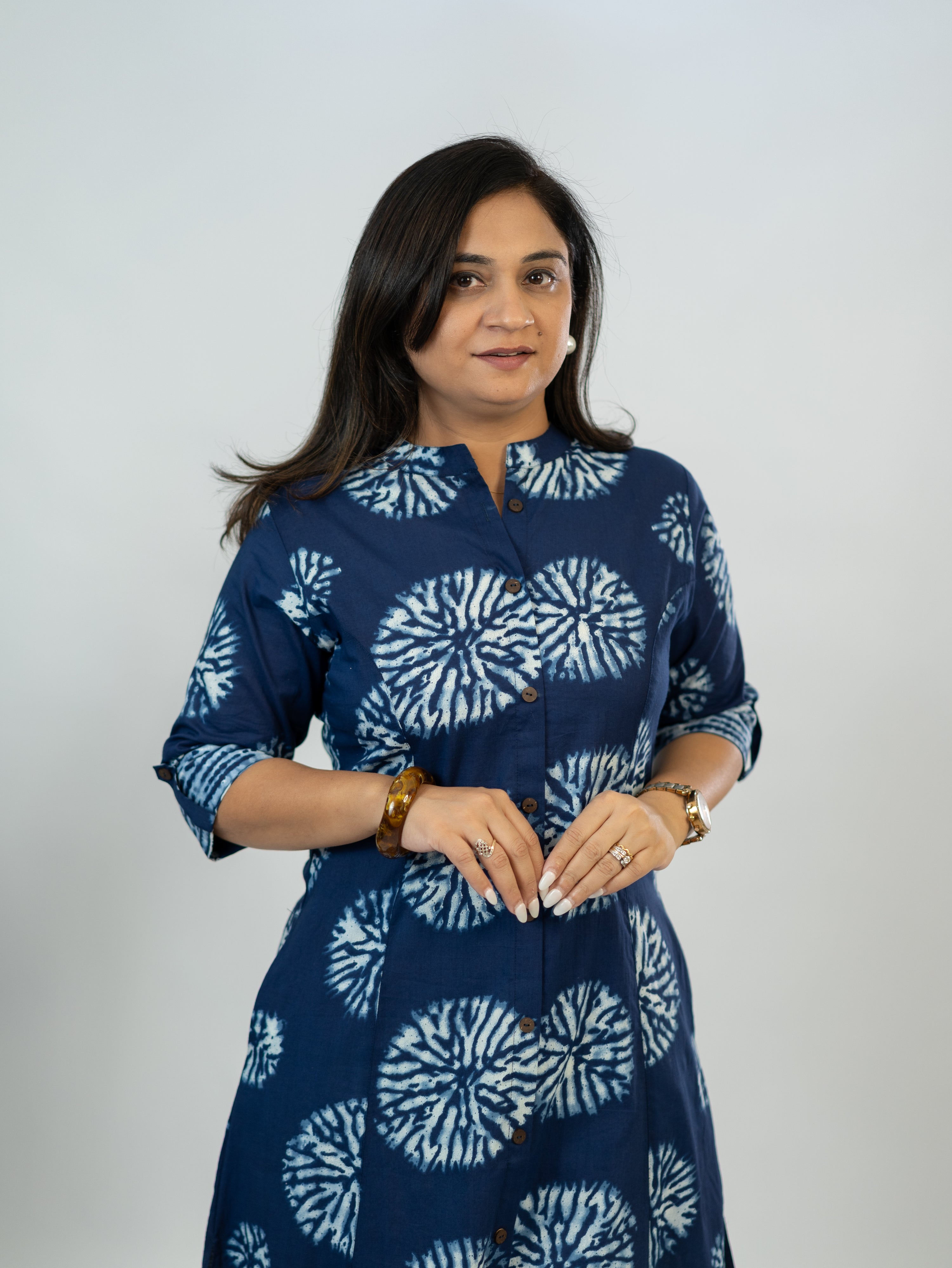 Geet Indigo Cotton A-line Kurta Set